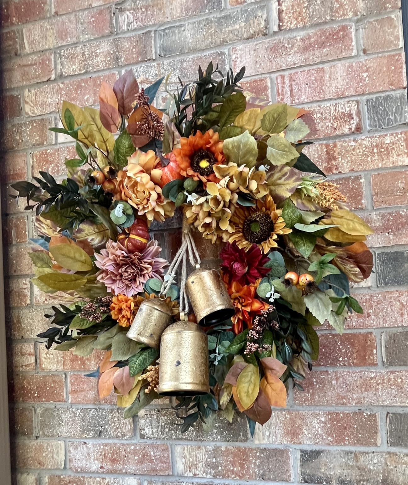 Fall Wreaths for Front Door 24 Inch Autumn Wreath with Sunflowers, Pumpkins customer photo 2