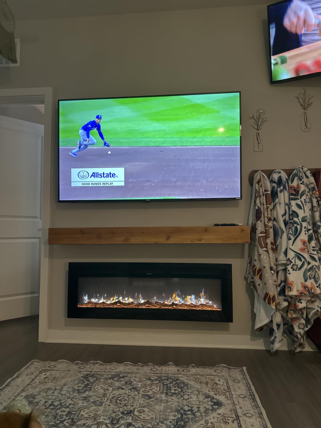 G GOOD GAIN 60'' Fireplace Mantel, 5'' Pine Wood Floating Shelf, DarkWalnut customer photo 2