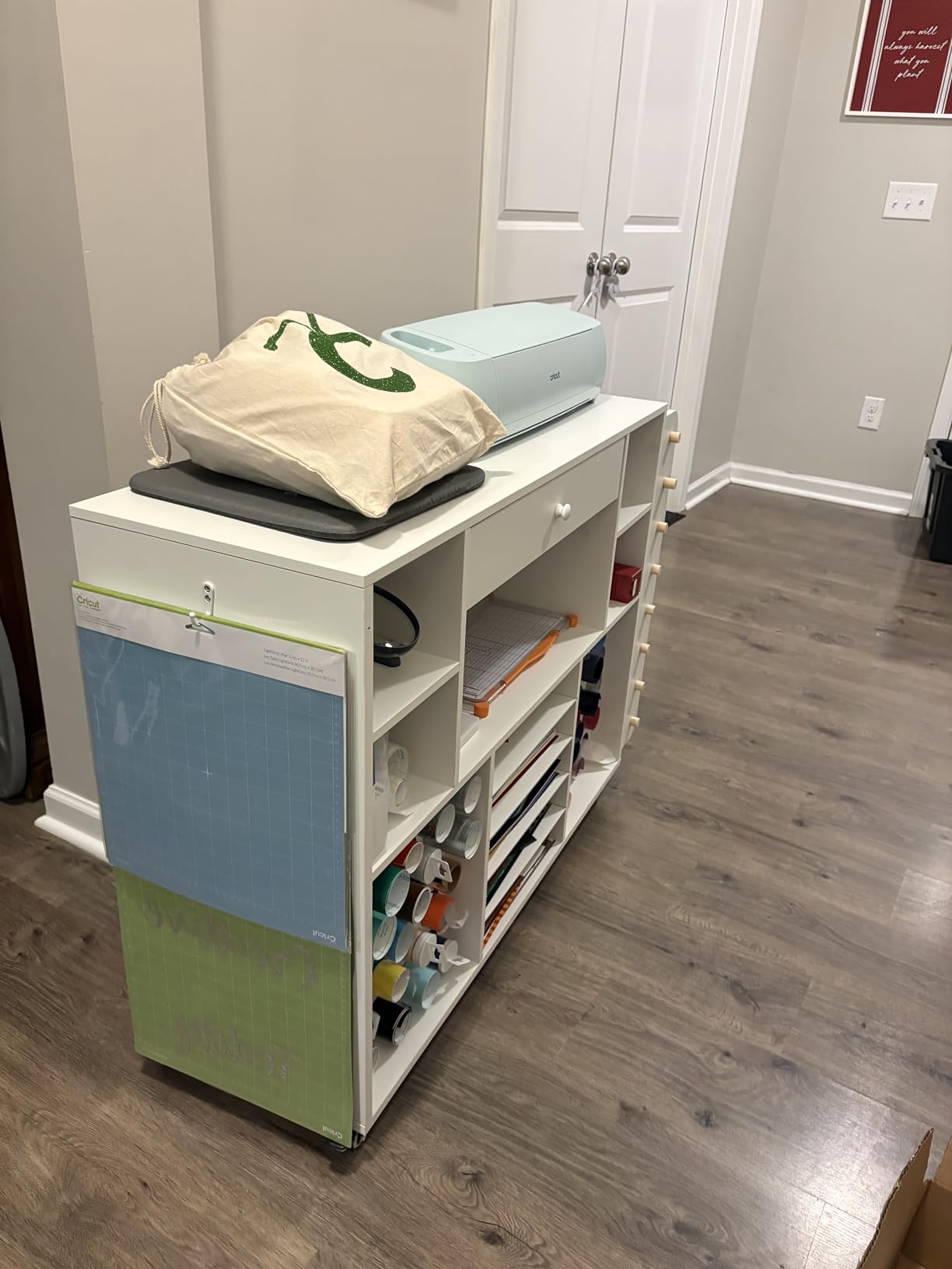 Craft organization and storage Cart Compatible with Cricut Machine, Rolling Craft Organizer With large drawer & 48 Vinyl Roll Holder, Crafting Cabinet Table Workstation for Craft Room Home customer photo 2