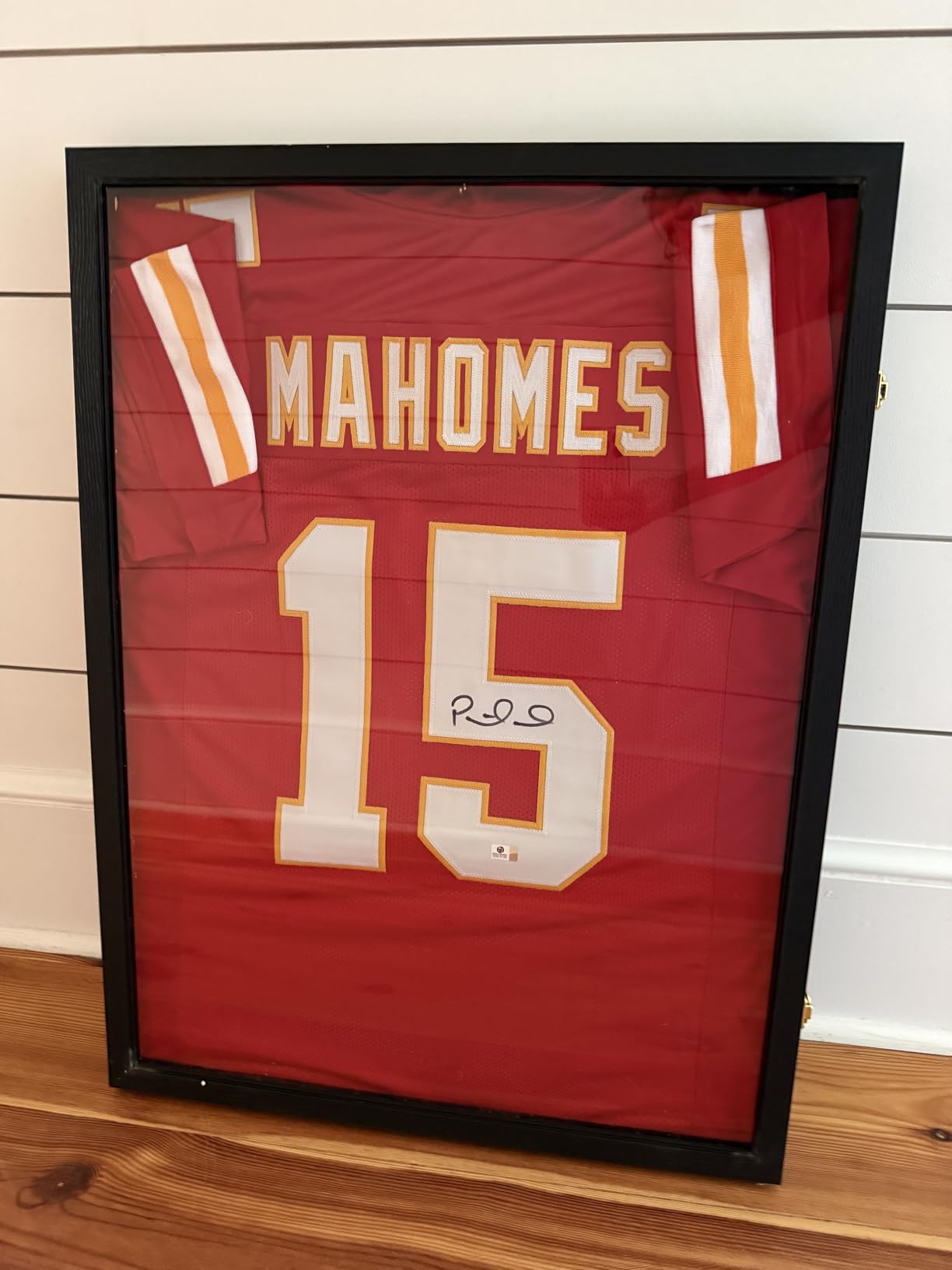 Jersey Wooden Frame Display Case -Shadow Box with 98% UV Protection Acrylic and Hanger for L or XL Baseball Basketball Football Hockey Sport Shirt and Uniform (Black, 1 Pack) customer photo 1