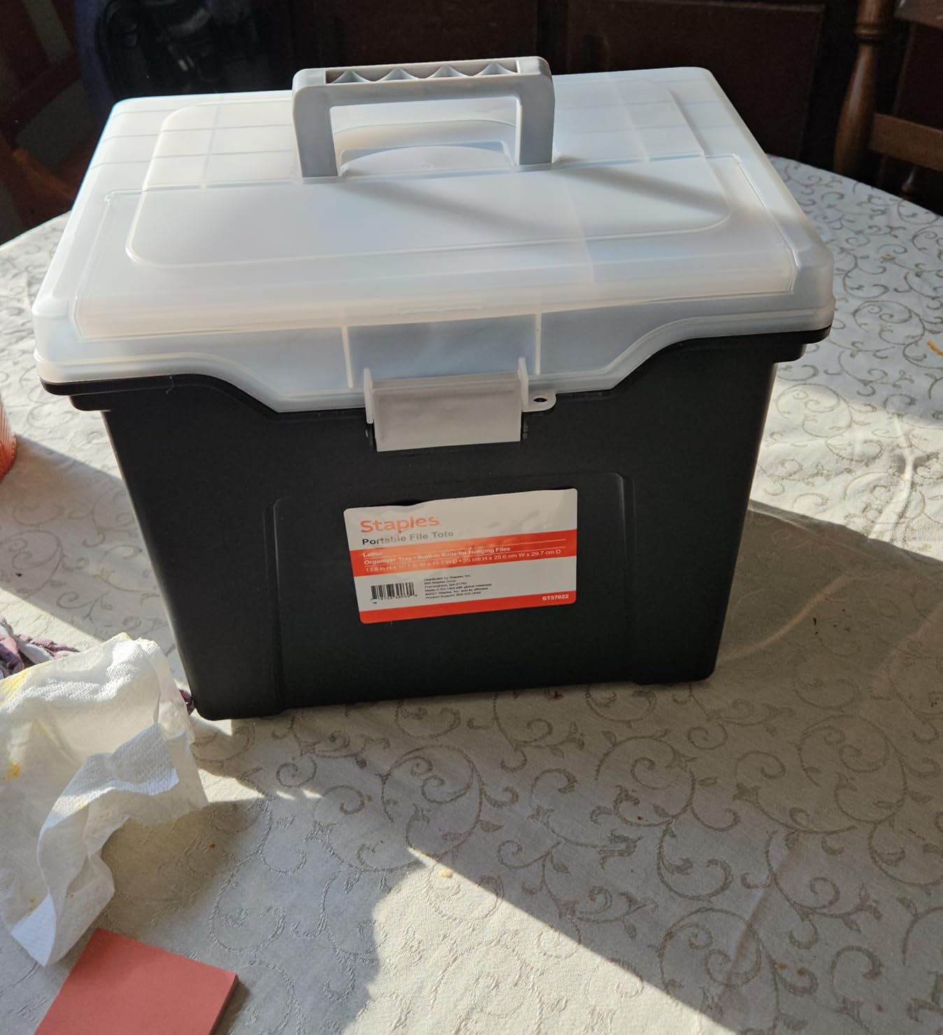 Staples Hanging File Folder Box, Storage Bin Organizer, Snap Lid, Clear customer photo 1