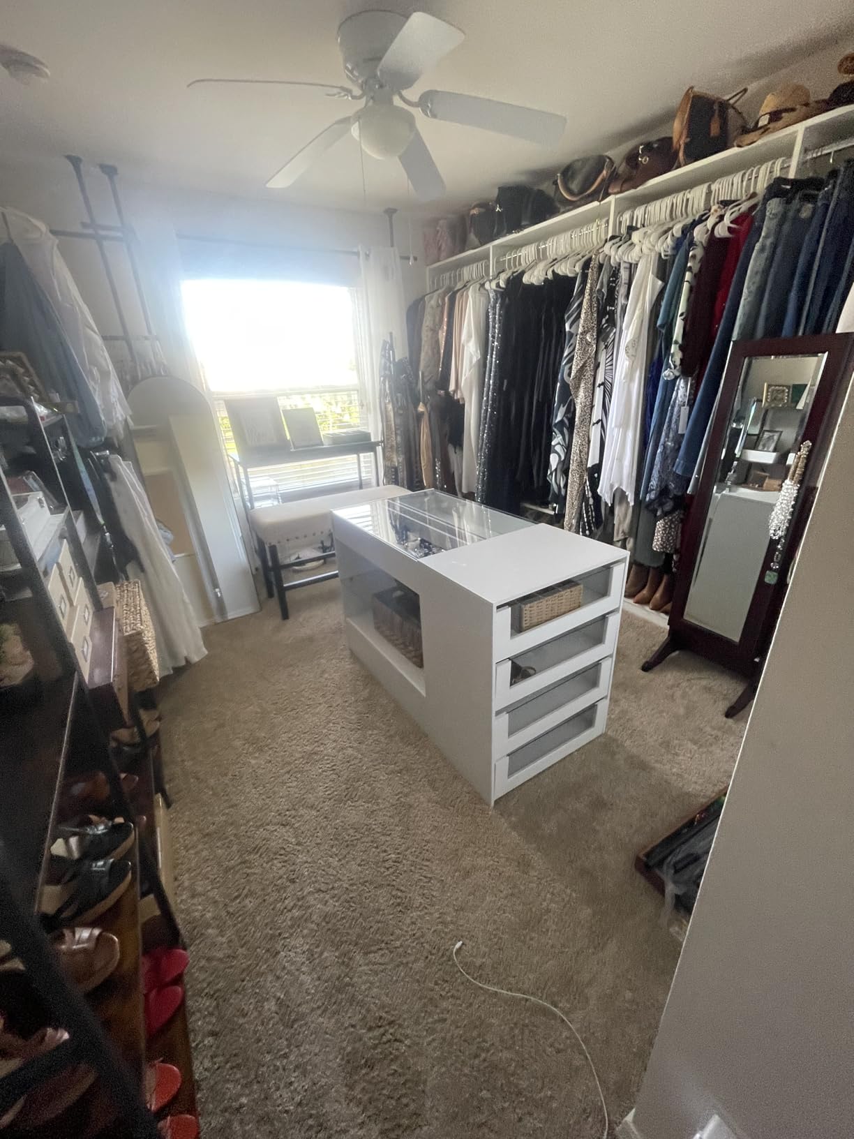 Armoire Bedroom Island Wardrobe Closet Island with Glass Drawer & 3 Doors, Island Glass Dresser Closet Island for Bedroom Cloakroom Store White (39.3”W x 19.6”W x 39.3”H) customer photo 1