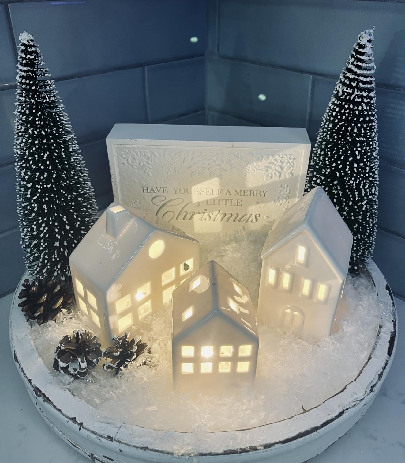 Ceramic White Christmas Village Houses, Light Up Porcelain Village Houses customer photo 2