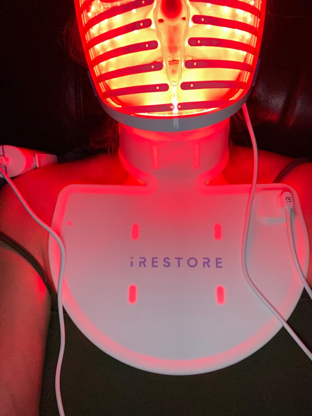 iRestore Illumina LED Neck & Chest Anti Aging Mask – for Smoother, Firmer and Glowing Skin at Home – Red and Infrared Light Therapy for Neck – Red Light Skincare Device with 230 LEDs (White) customer photo 1