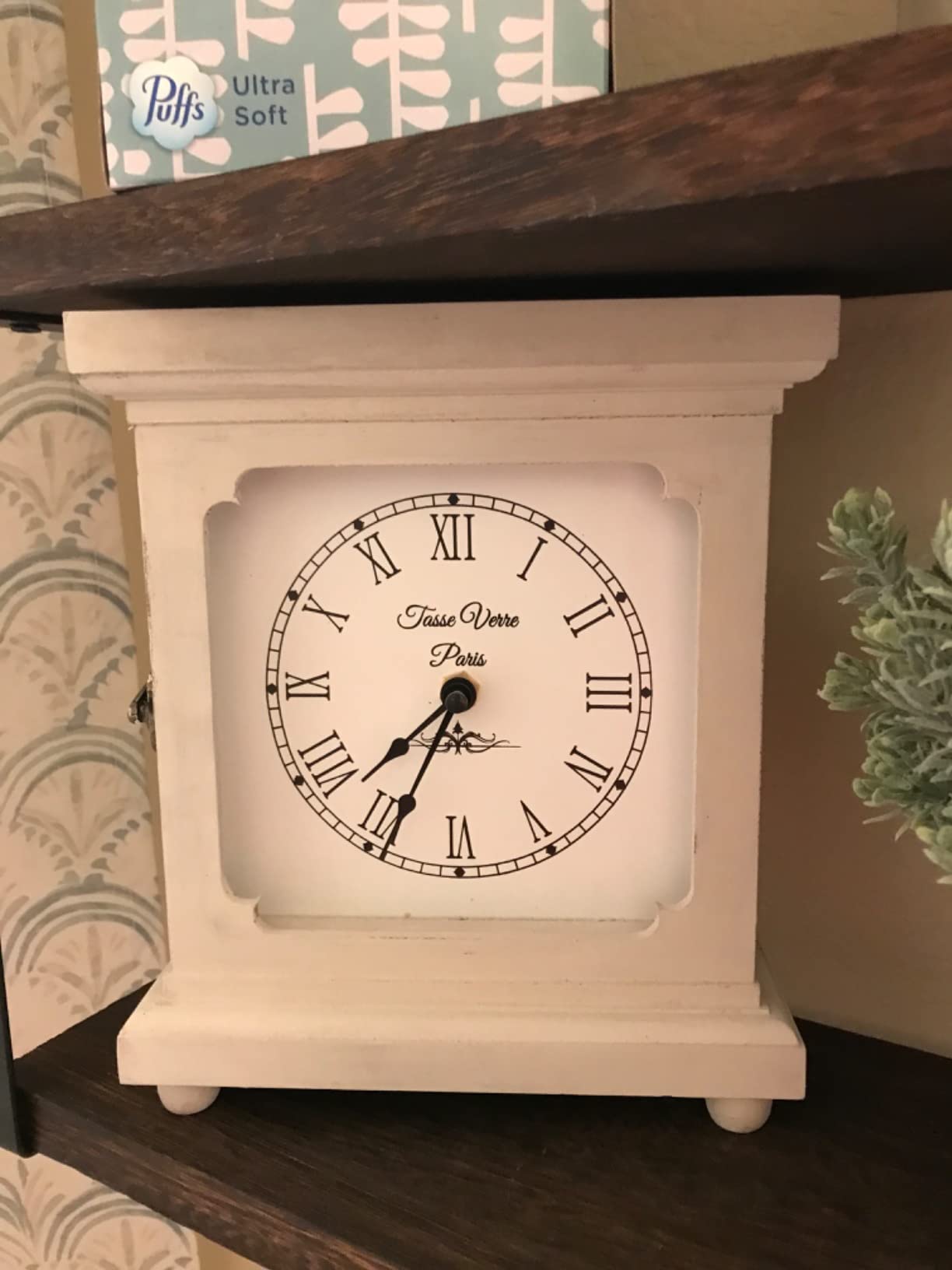 Tasse Verre 12 Inch Vintage Wall Clock - Farmhouse Decor Distressed White Washed Mechanical Quiet Silent - Retro Vintage Hanging Brown Non-Ticking Round customer photo 2