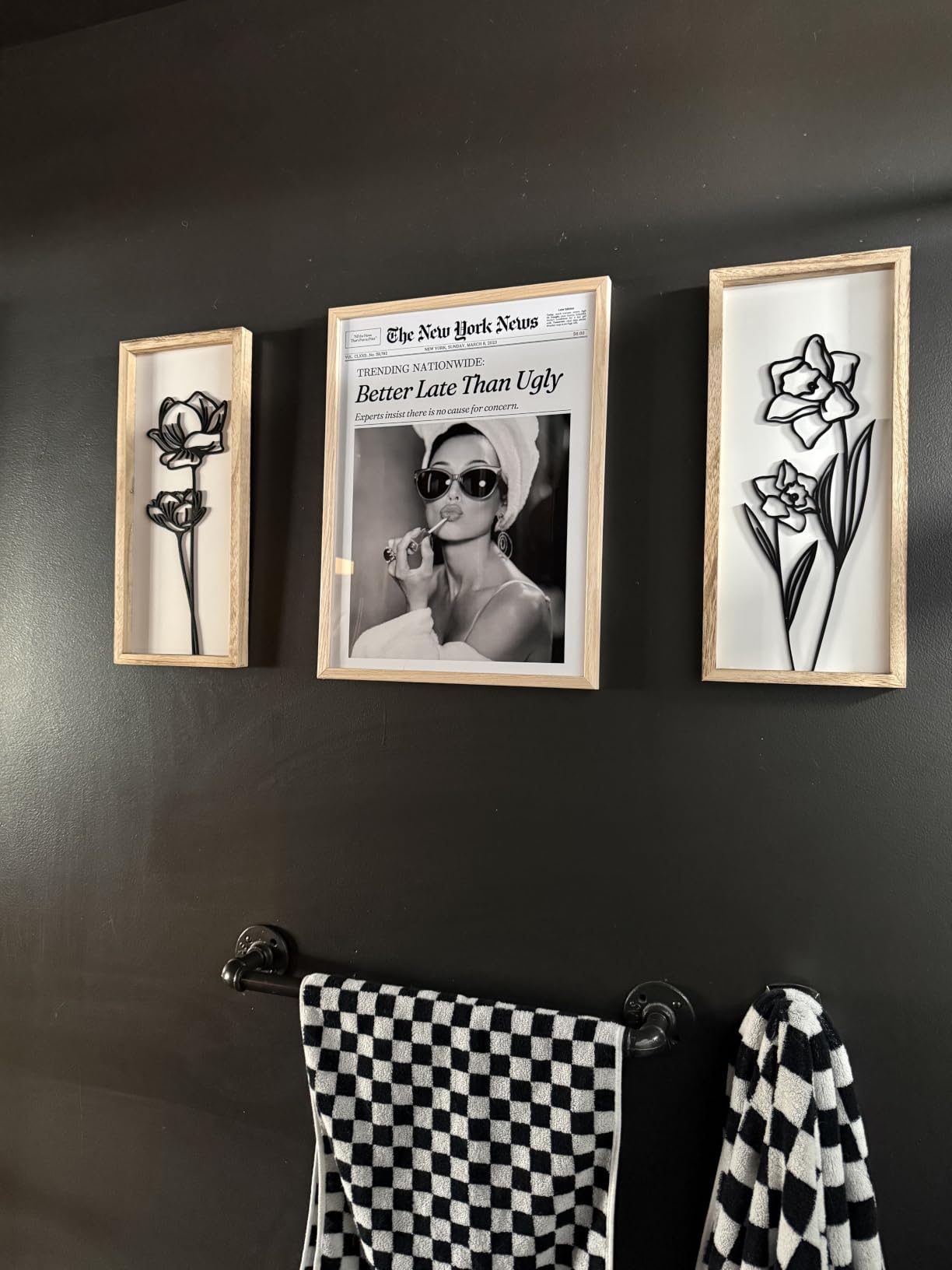 iHery 12x16in Audrey Hepburn Better Late Than Ugly Framed Bathroom Art customer photo 2