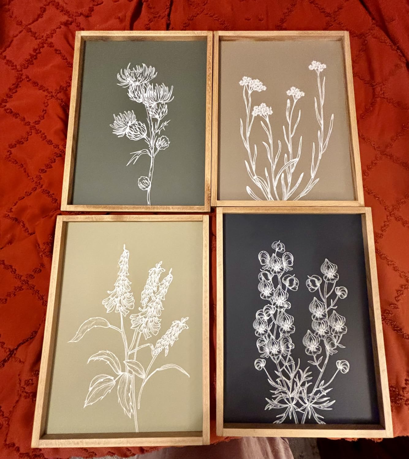 Heiple Framed Boho Wall Art Set of 4 Wooden Wall Art for Rustic Vintage Farmhouse Home Living Room Bedroom Bathroom Kitchen Wall Decor (Brown, 12