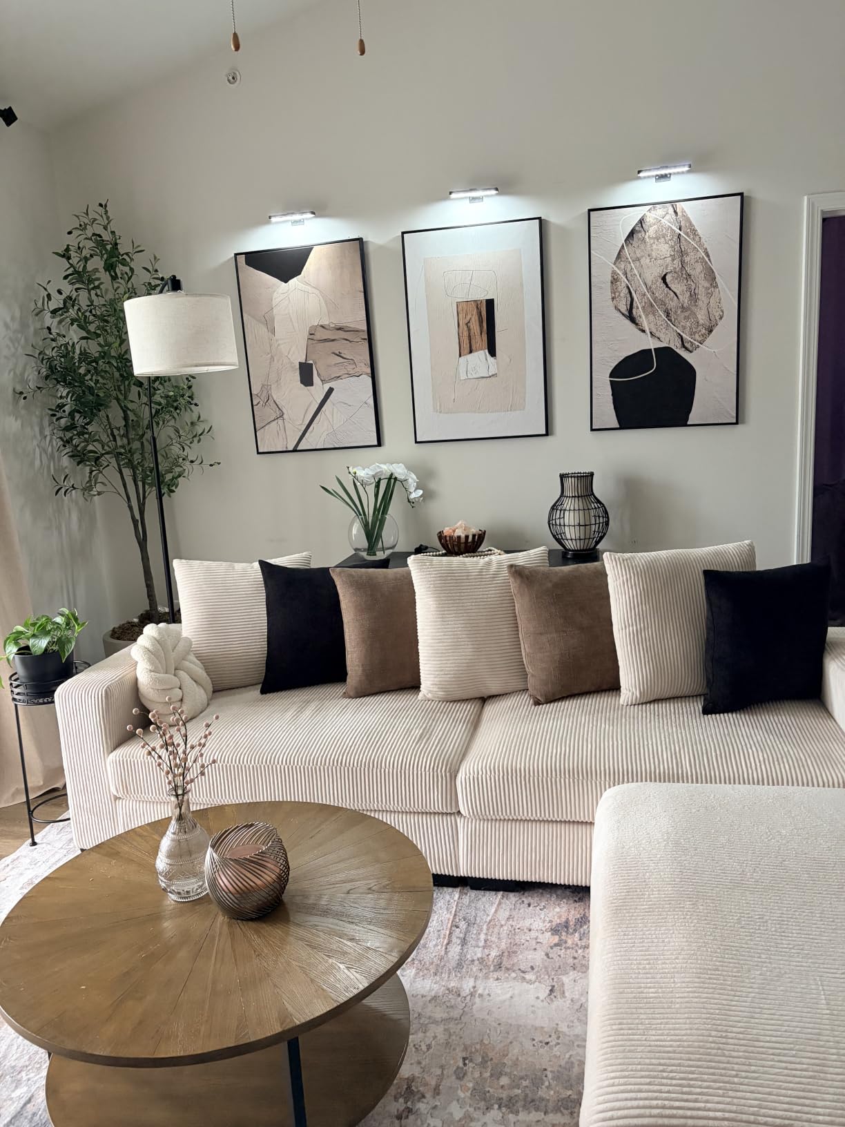 Large Framed Neutral Abstract Wall Art, Set of 3, Beige Brown, 24x36 In customer photo 1