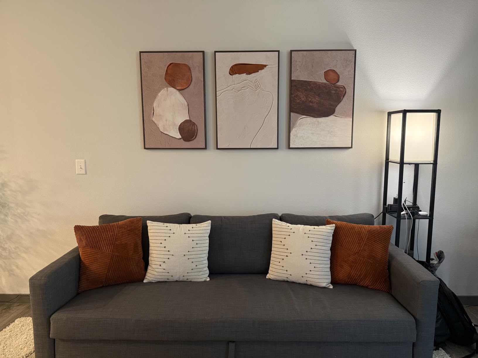 Framed Modern Minimalist Neutral Abstract Wall Art, Set of 3, Each 16x24 In customer photo 1