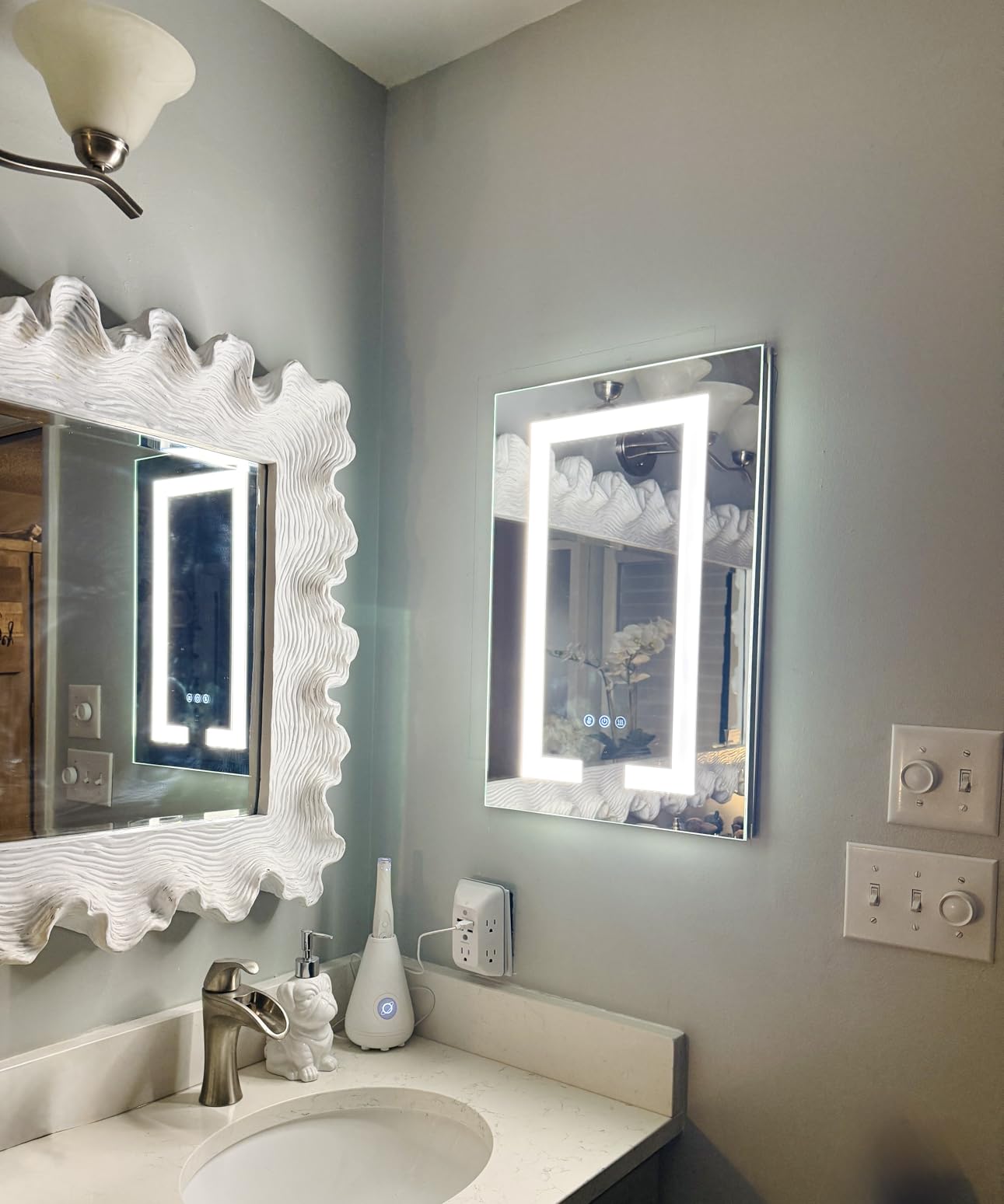 TETOTE LED Lighted Medicine Cabinet with Lights 30 x 26 Recessed or Surface Mount Cabinet Mirror for Bathroom Wall, 2 Door Tempered Glass Led Vanity Cabinet, Outlets & USB, 3-Color Dimming, Anti-Fog customer photo 1