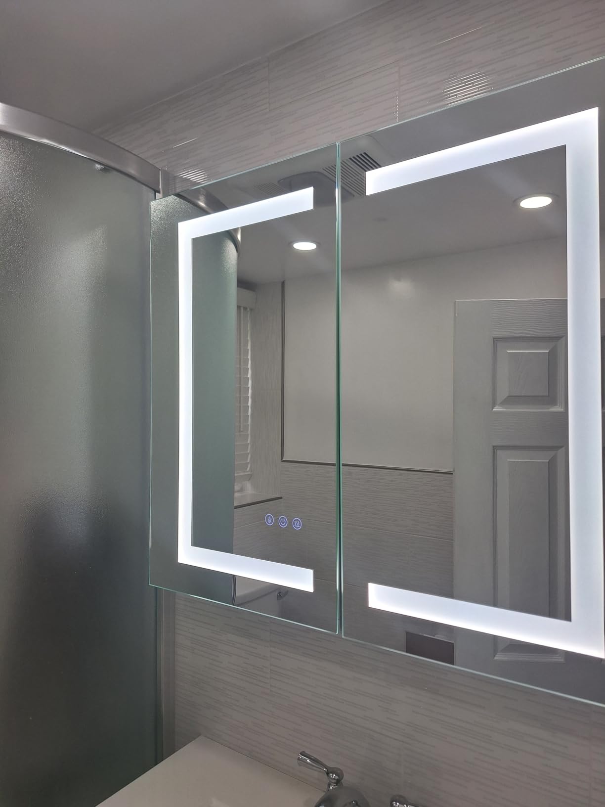 TETOTE LED Lighted Medicine Cabinet with Lights 30 x 26 Recessed or Surface Mount Cabinet Mirror for Bathroom Wall, 2 Door Tempered Glass Led Vanity Cabinet, Outlets & USB, 3-Color Dimming, Anti-Fog customer photo 2