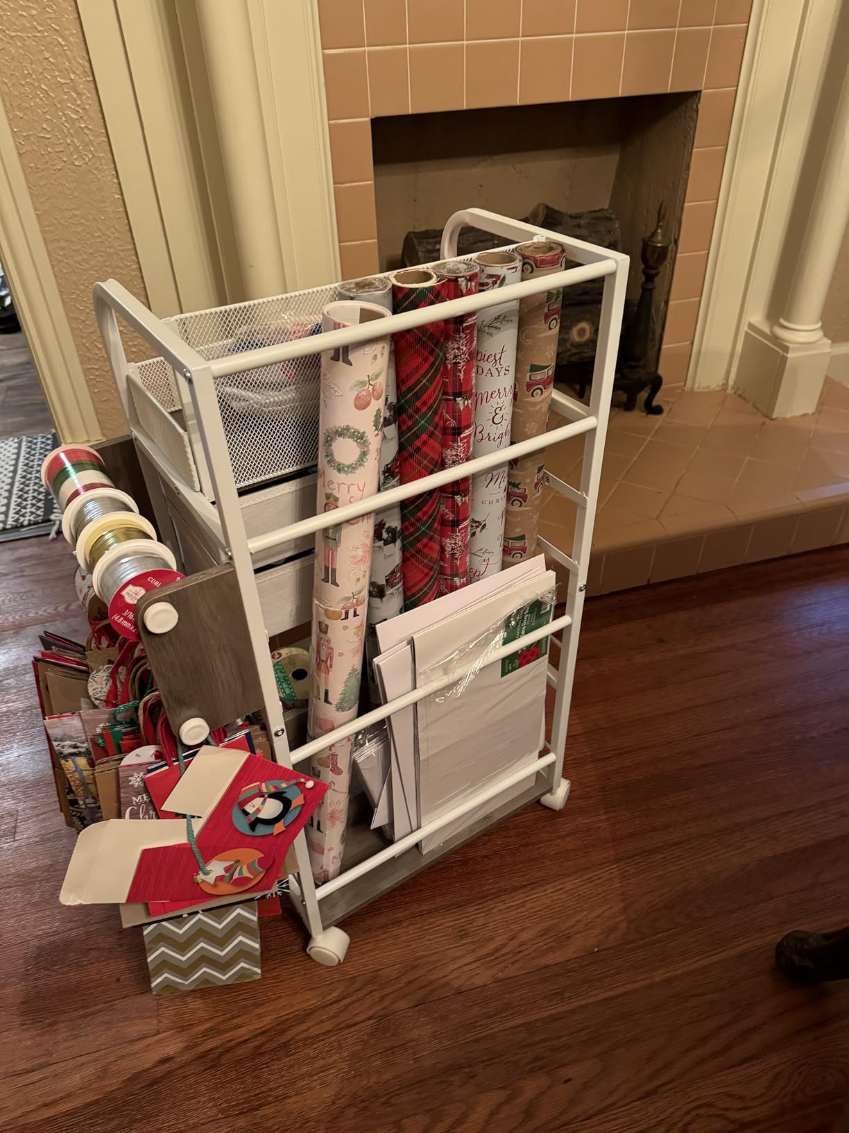 Rolling Wrapping Paper Storage Cart Organizer White customer photo 1