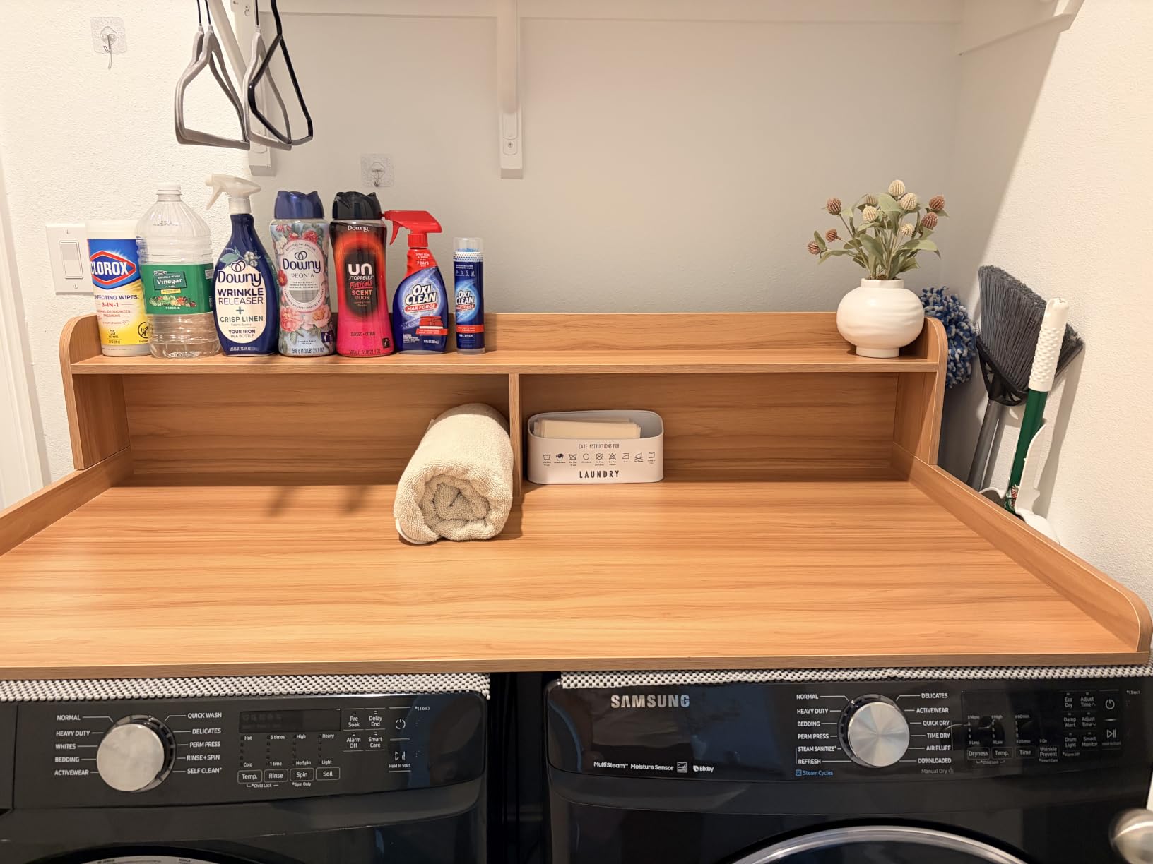 Royxen Laundry Countertop with Storage Universal Fit, Washer and Dryer Countertop with Shelf, 2-Tier Washer Dryer Topper for Laundry Room Storage (Walnut) customer photo 1
