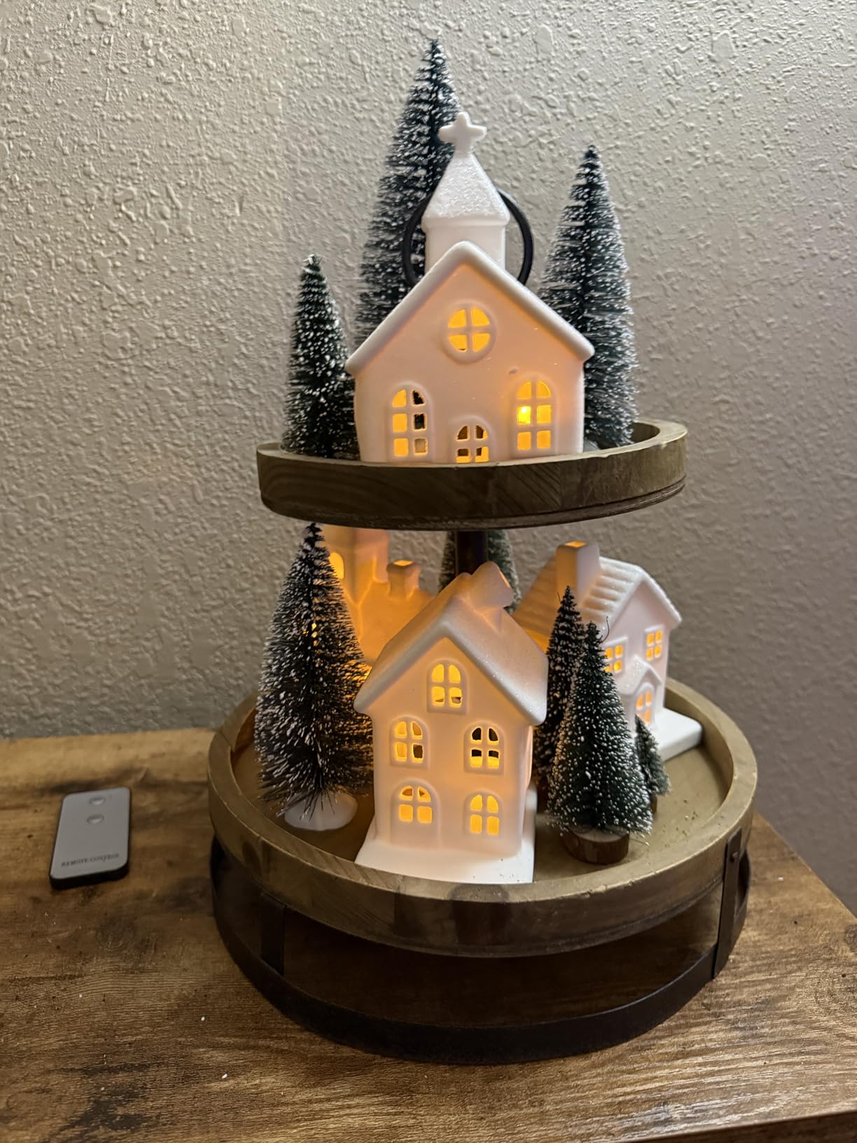 9 Pcs Christmas Village Figurines Sets - 4 Lighted Ceramic Houses & 5 Trees customer photo 1
