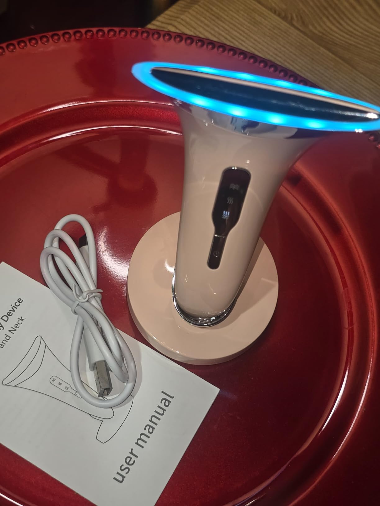 Dopsikn 7 Color Galvanic Machines - Red Light Therapy for Face and Neck, Face Massager Tool for Wrinkles, Double Chin, Vibrating Facial Massager with Thermals, White customer photo 1