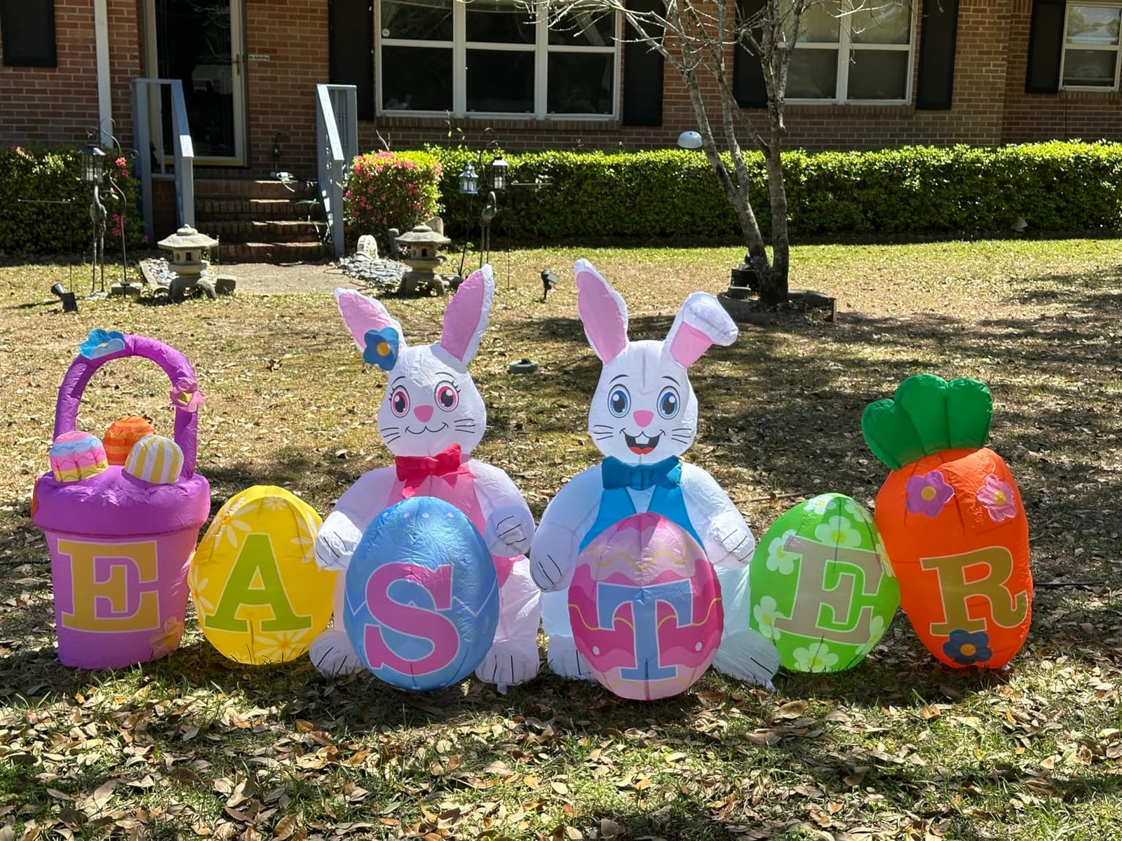 KOOY 8FT Long Easter Inflatables Bunny Outdoor Decorations with Egg Chick Carrot and Sunflower, Built-in LED Lights Easter Blow Up Yard Decorations for Lawn Garden Holiday Party customer photo 1