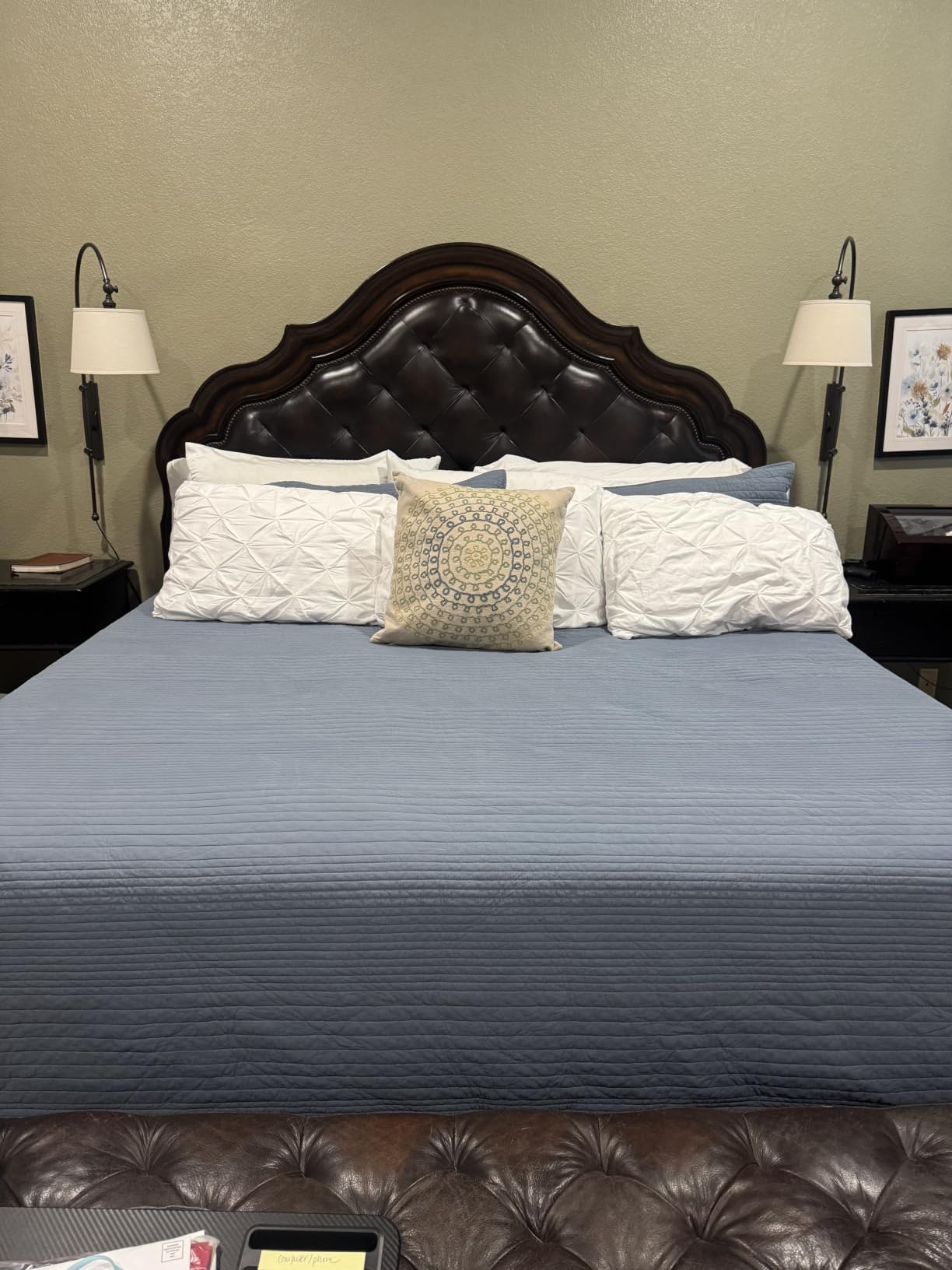 palassio Striped Blue Grey 100% Cotton Quilt Queen Size Bedding Sets, Lightweight Crinkly Channel Pick Stitch Textured Bedspread Soft Shabby Chic Farmhouse Country Coverlet for All Season, 2 Shams customer photo 2