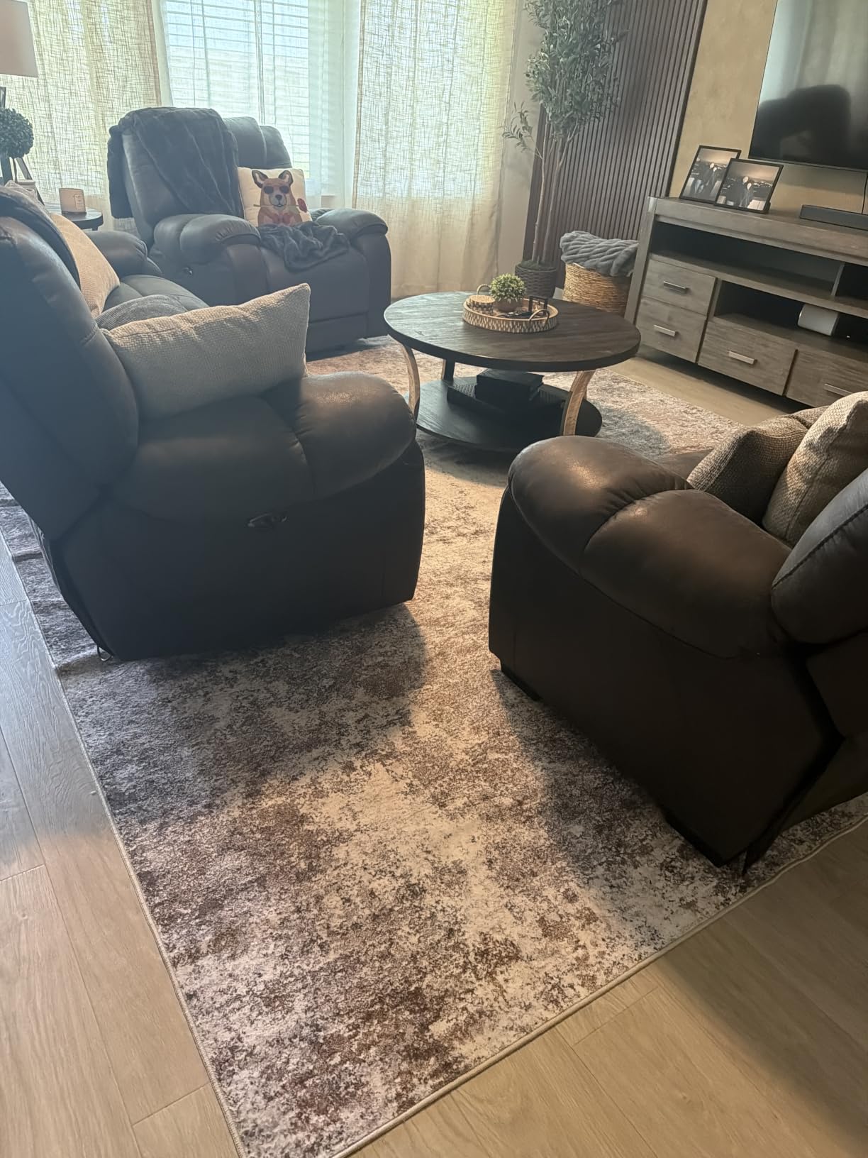UERMEI 8ft Round Area Rug Living Room Rugs - 8x8 Washable Neutral Modern Abstract Soft Thin Rug Indoor Floor No Slip Rug Carpet for Bedroom Under Dining Table Home Office Decor - Brown Grey customer photo 1