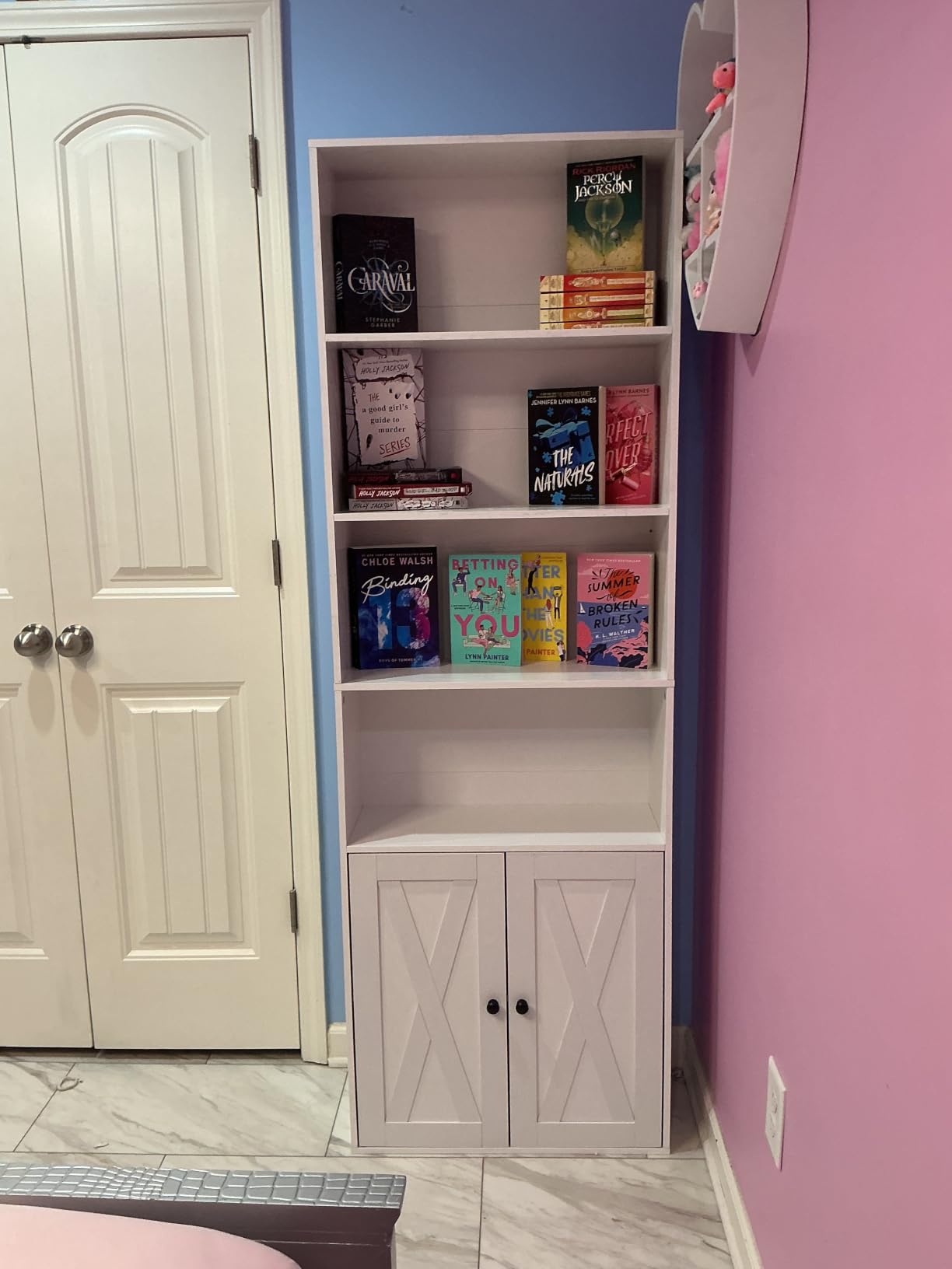 Shintenchi Bookshelf, Industrial Bookshelves and Bookcases with Doors Floor Standing 6 Shelf Display Storage Shelves 70.9 inches Tall Bookcase for Home Office, Living Room (Black) customer photo 1