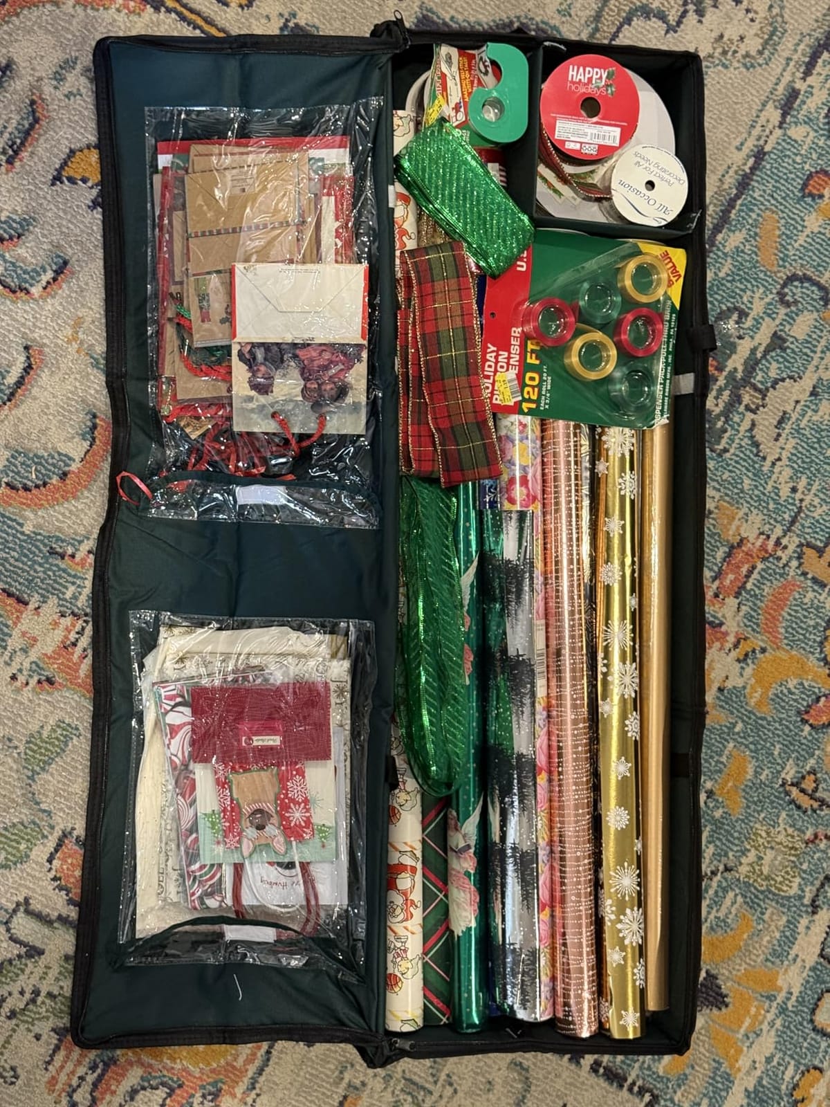 Hearth & Harbor Wrapping Paper Storage Container - Christmas Storage Bag with Interior Pockets - Gift Wrapping Organizer Storage Fits Up to 22 Rolls of 40