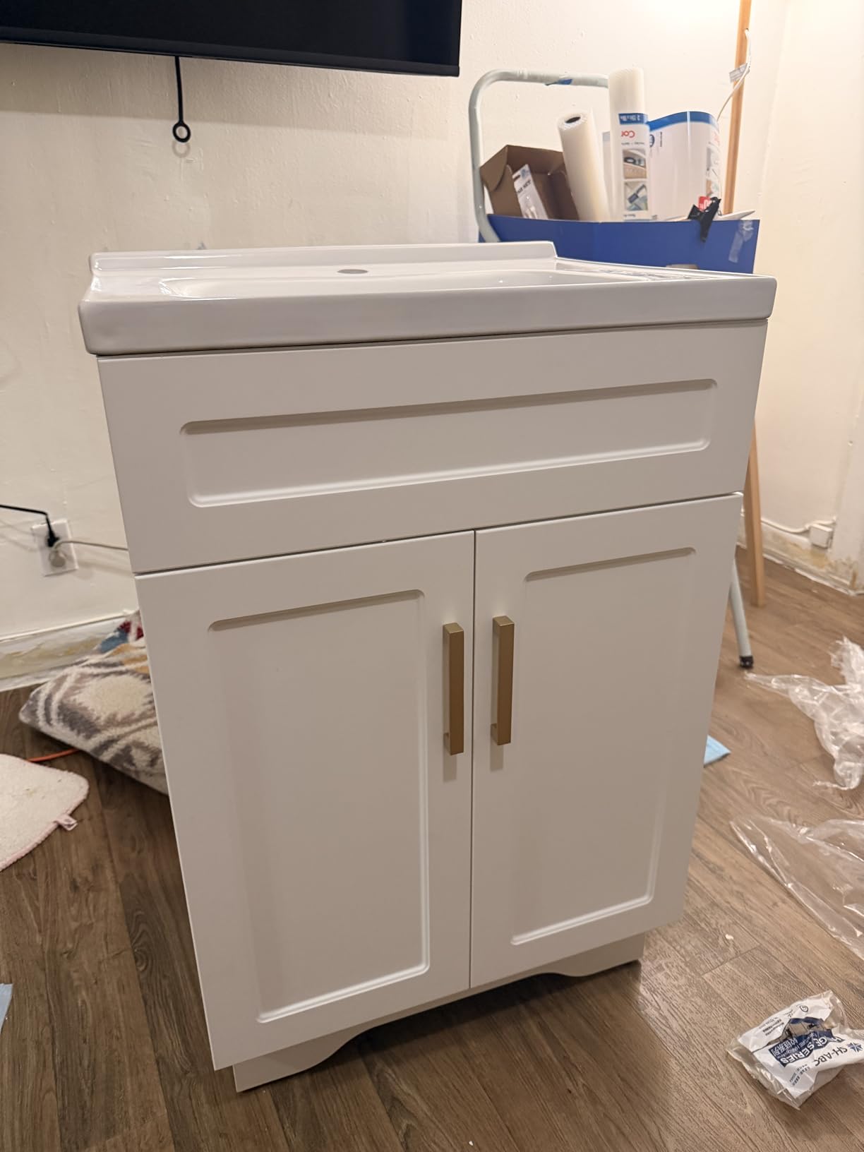 OLD CAPTAIN Bathroom Vanity with Ceramic Sink, 36 Inch Wall Mounted Bathroom Floating Vanity, Bathroom Sink Vanity with 2 Doors, Bathroom Vanity Cabinet, White customer photo 1
