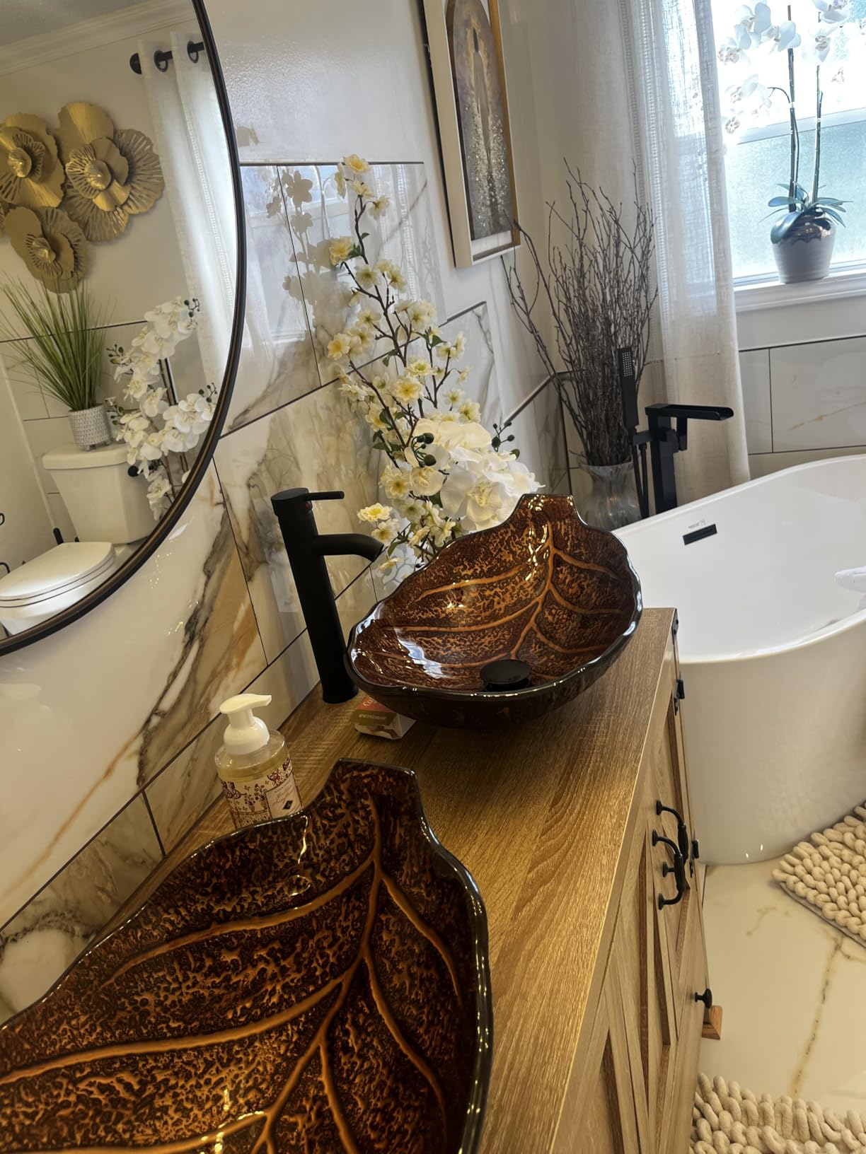 24 inch Natural Color Bathroom Vanity, Rustic Fixture Standing Pedestal Cabinet with White Ceramic Vessel Sink customer photo 2