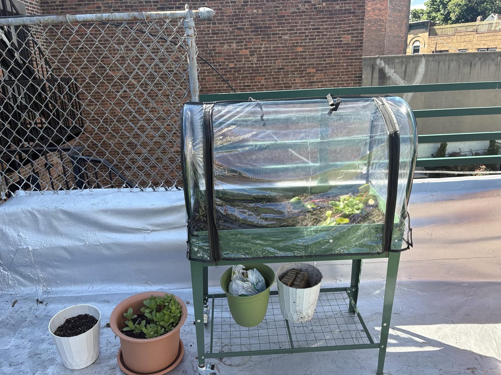 Outsunny Raised Garden Bed with Cover and Storage Shelf, Dark Gray customer photo 2
