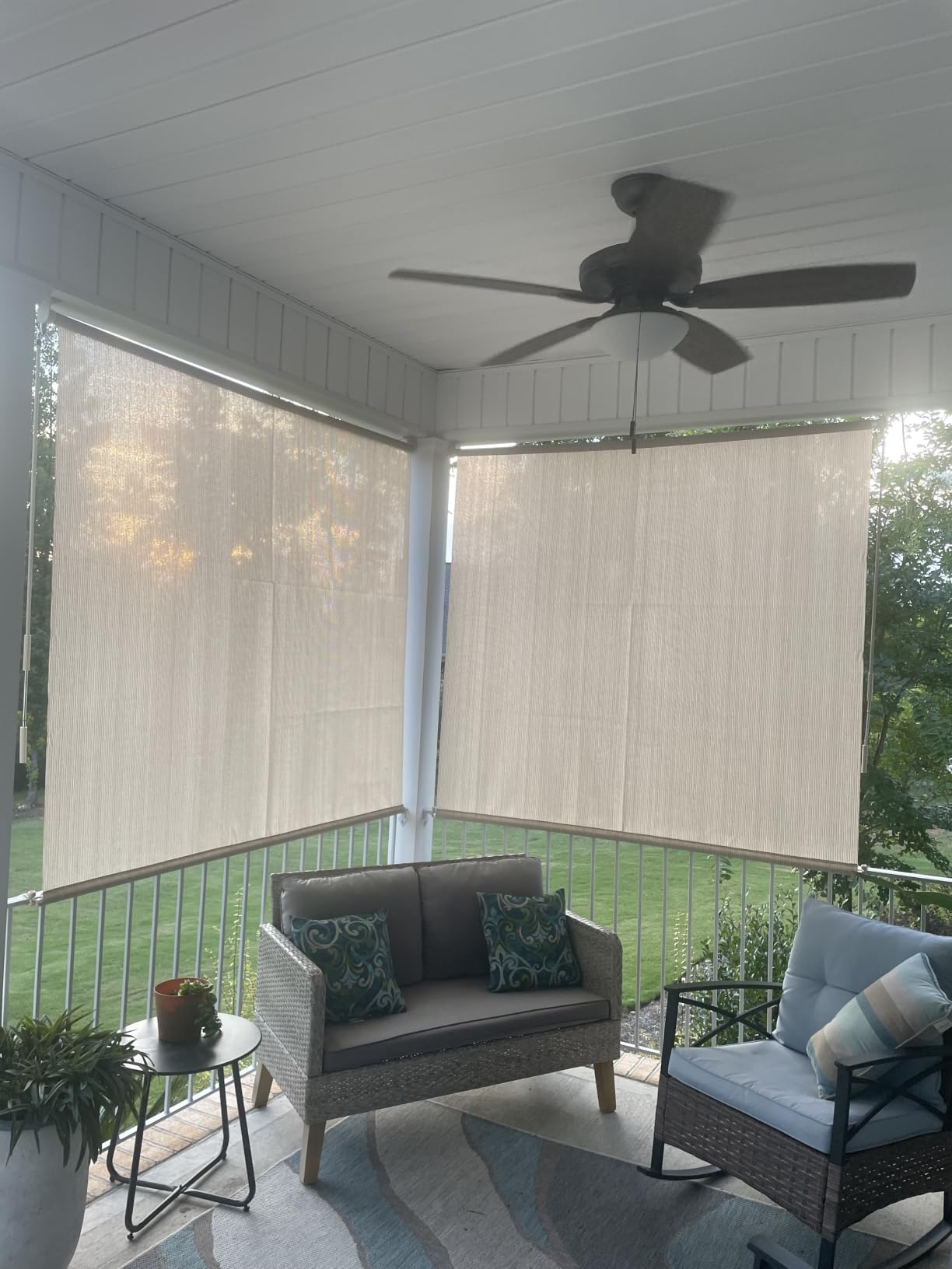 AOSKY Outdoor Roller Shades, Cordless Patio Shades Roll Up Outdoor Blinds customer photo 1