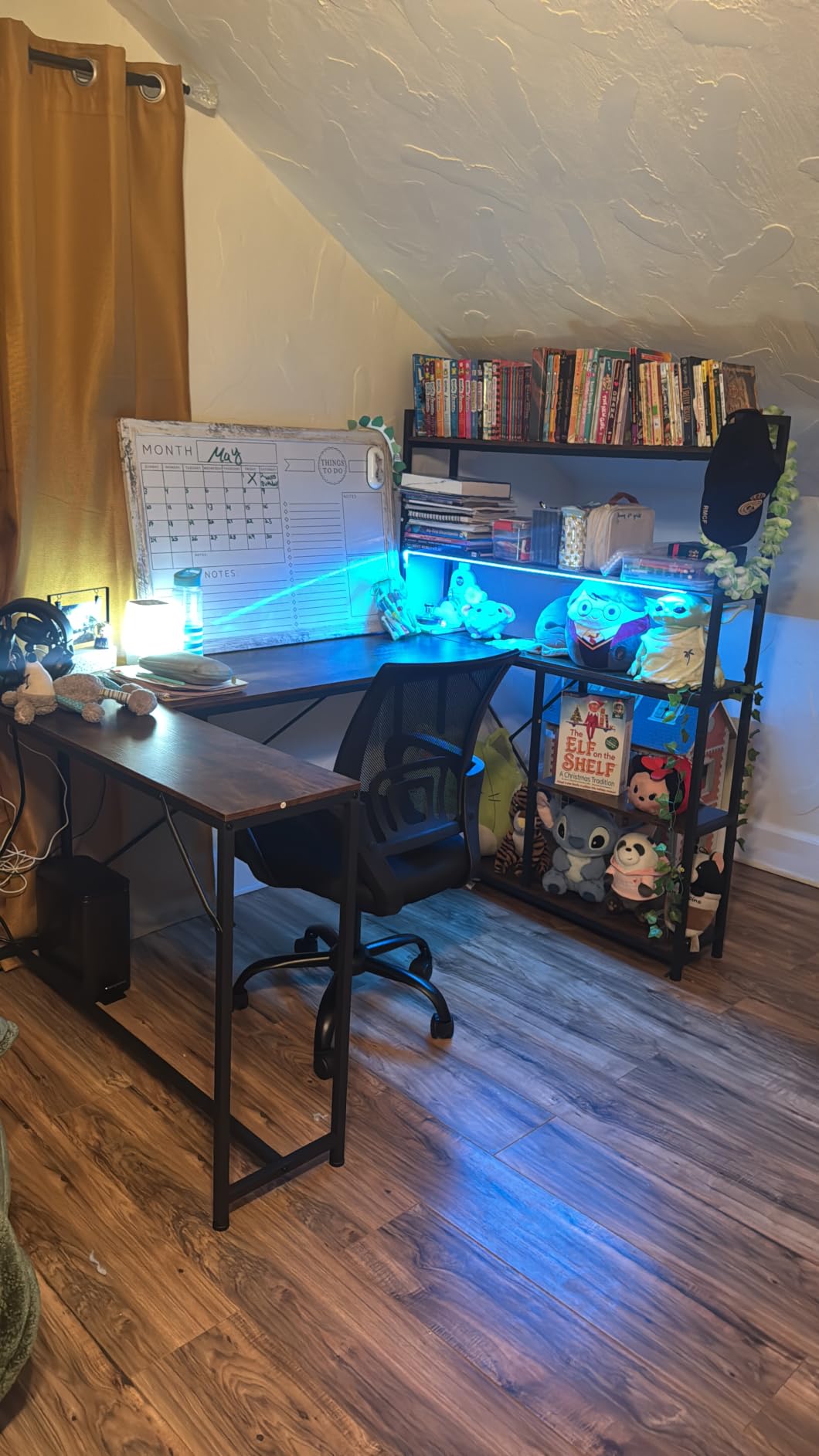SEDETA L Shaped Desk with Storage Shelves, 63” Reversible U Shaped Office Desk, Gaming Desk with Power Outlet and LED Lights for Home Office, Rustic Brown customer photo 2