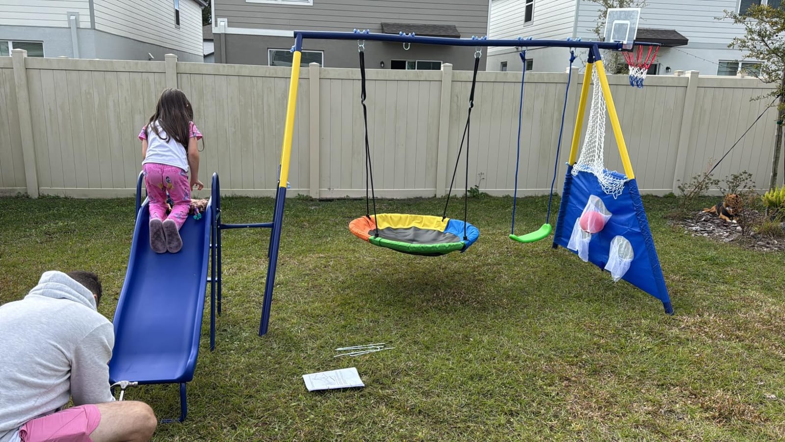5-in-1 Kids Swing Sets for Backyard with Slide customer photo 2