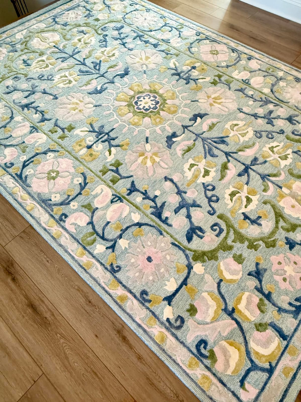 Rug Barn Tali Hand-Tufted Wool & Silk Area Rug – 3x6 Ft, Blue Floral Medallion Design with Yellow Accents, Plush Handmade Designer Carpet with Cotton Backing for Living Room, Bedroom & Office customer photo 1