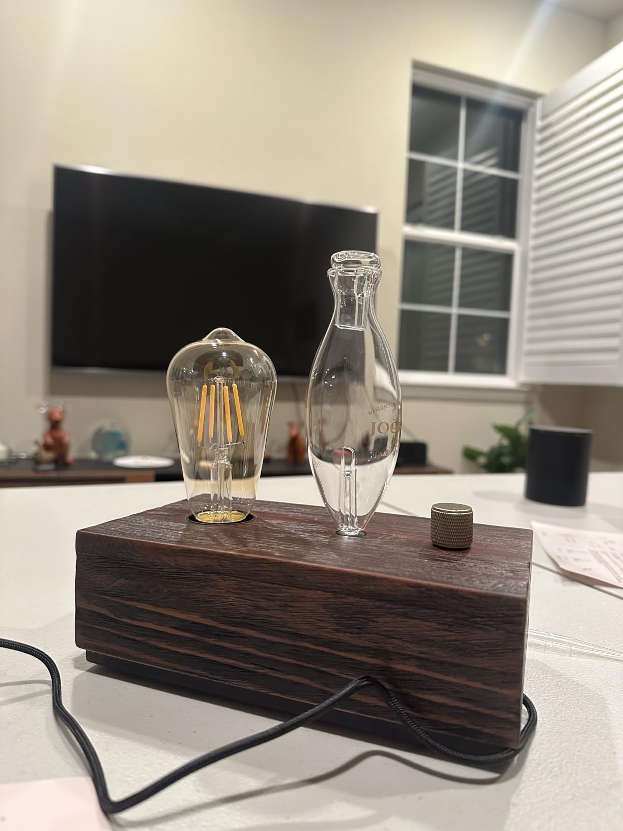 Waterless Oil Diffuser with Wood Base, Tempered Glass Bulb, 3 Color Light customer photo 2