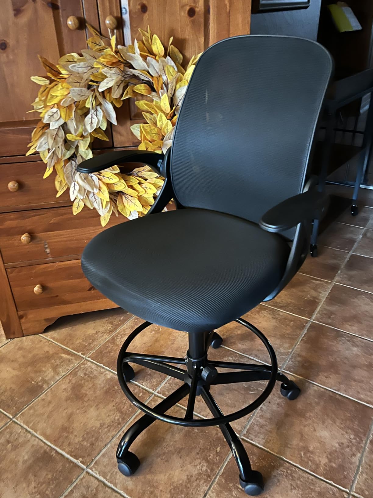Ergonomic Drafting Chair with Flip-Up Armrests & Adjustable Footrest – Tall Office Chair for Standing Desks, Lumbar Support, Gray – Home & Office Comfort customer photo 1