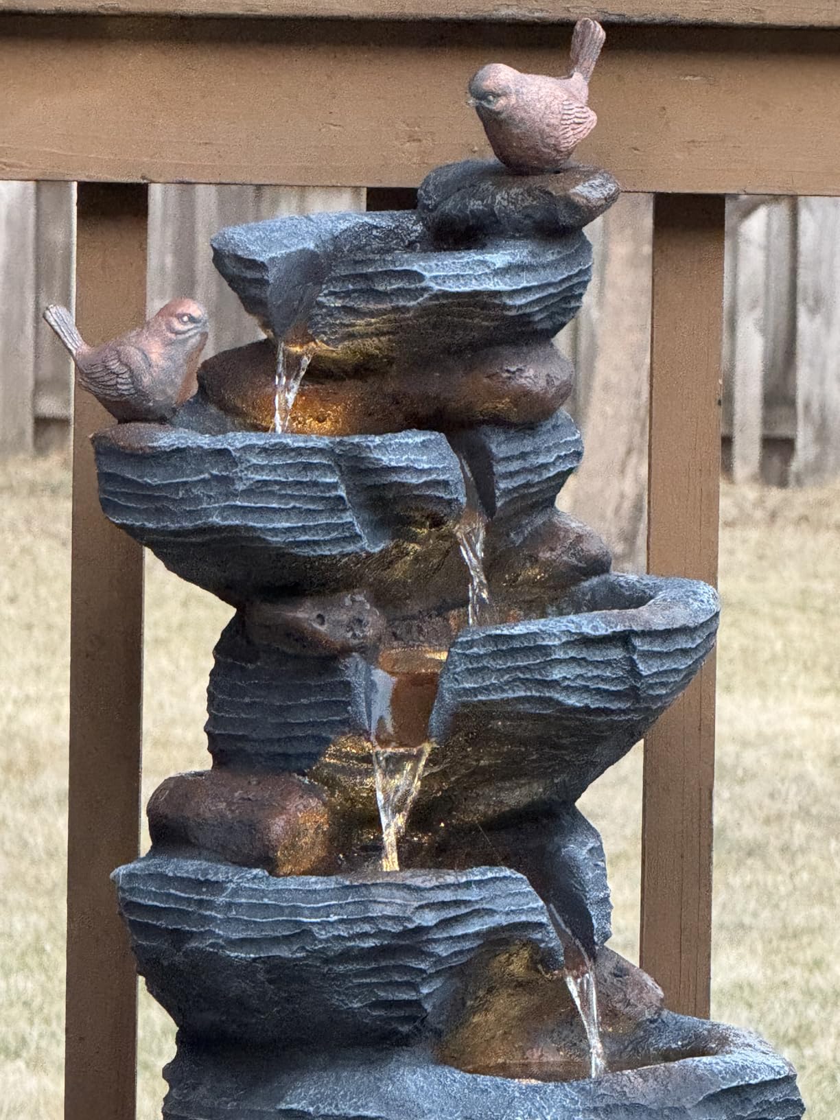 Grepatio Outdoor 5-Tiers Cascading Rock Water Fountain, Waterfall Fountain with 4 LED Lights, Outdoor Fountains and Waterfalls for Garden or Patio, Yard, and Deck Decor with Natural Stone Look customer photo 1