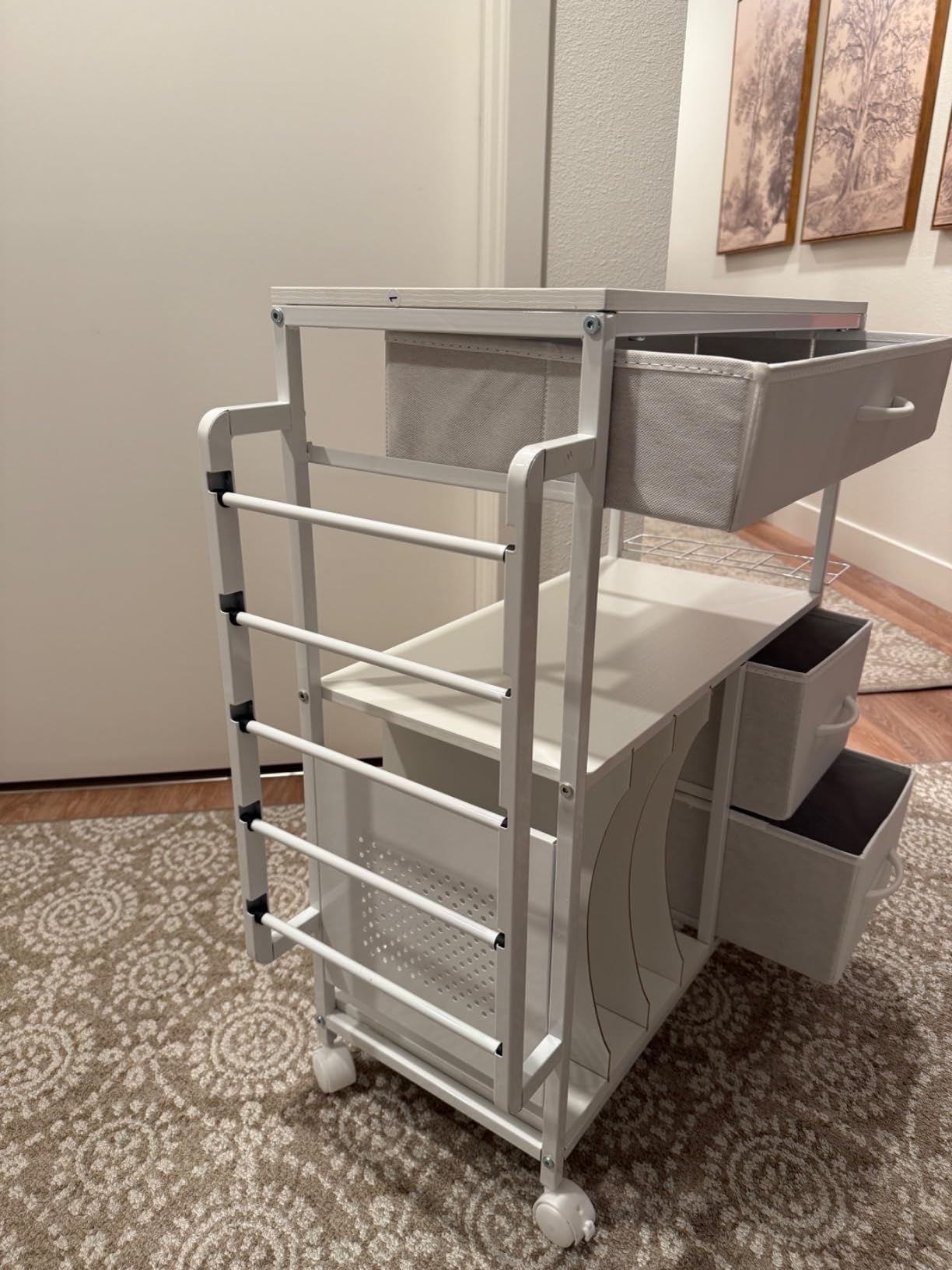 PUNLUXU Wrapping Paper Storage Cart for 12 Rolls with Ribbon Holder 04 customer photo 1