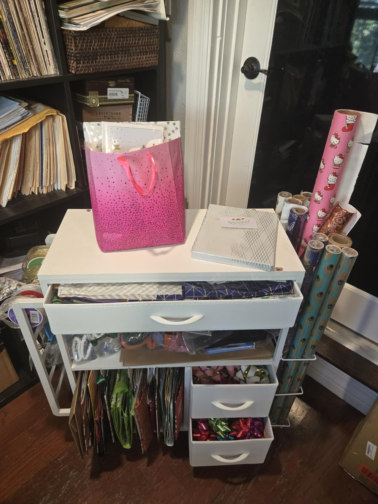 PUNLUXU Wrapping Paper Storage Cart for 12 Rolls with Ribbon Holder 04 customer photo 2