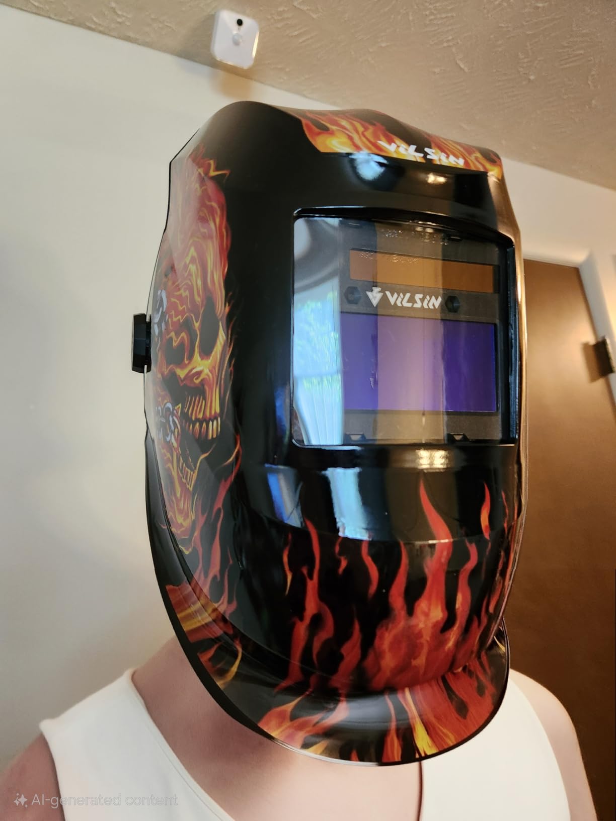 VILSIN True Color Auto Darkening Welding Helmet with Flames Welding Mask Large View Wide View Welding Hood with 2 Arc Sensor,Wide Shade 3/4-8/9-13 for Mask Tig Mig Arc Welding Shield K23-5022-HY customer photo 2