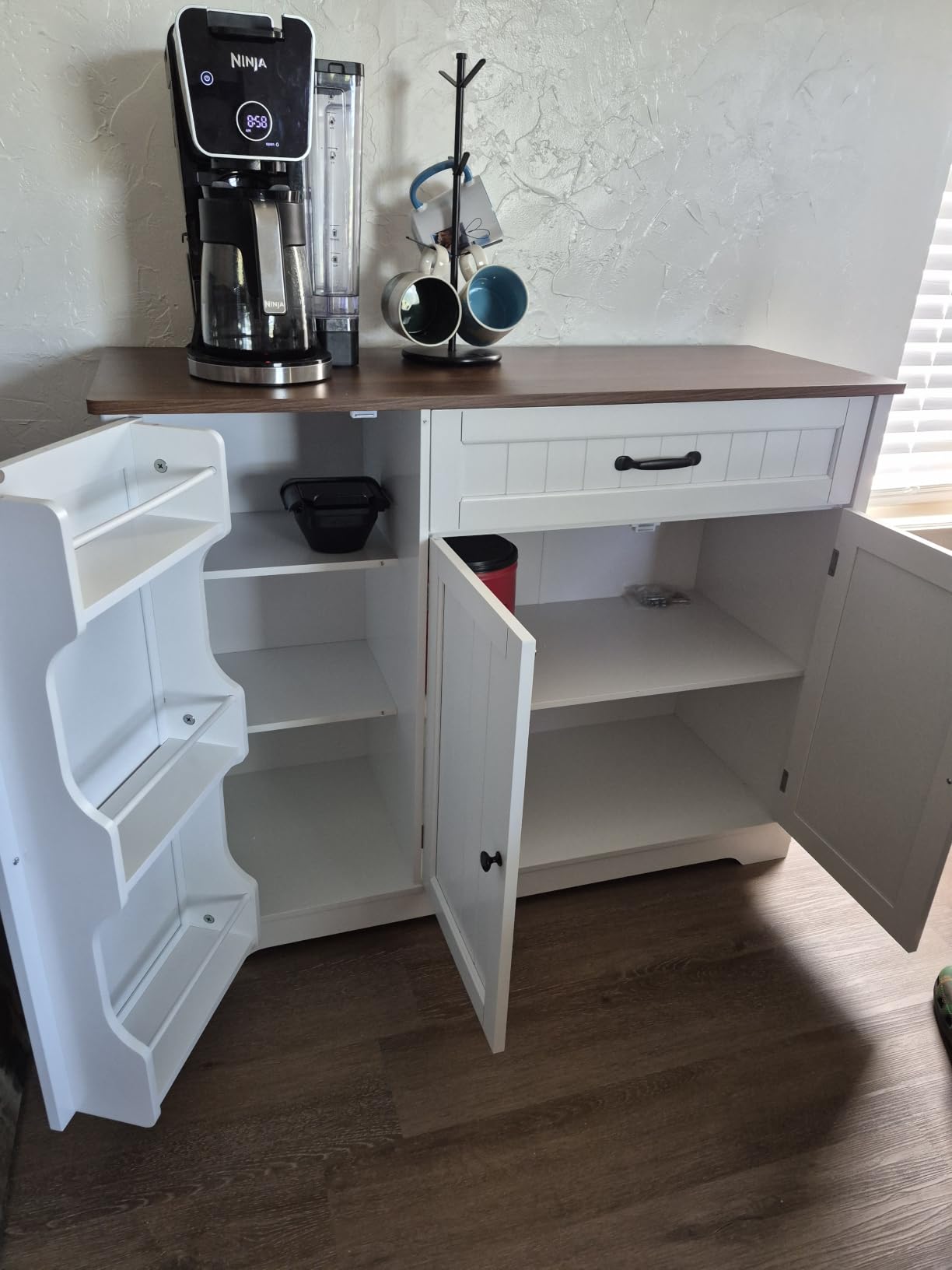 Gizoon Kitchen Coffee Bar Cabinet with Storage, White and Rustic customer photo 2