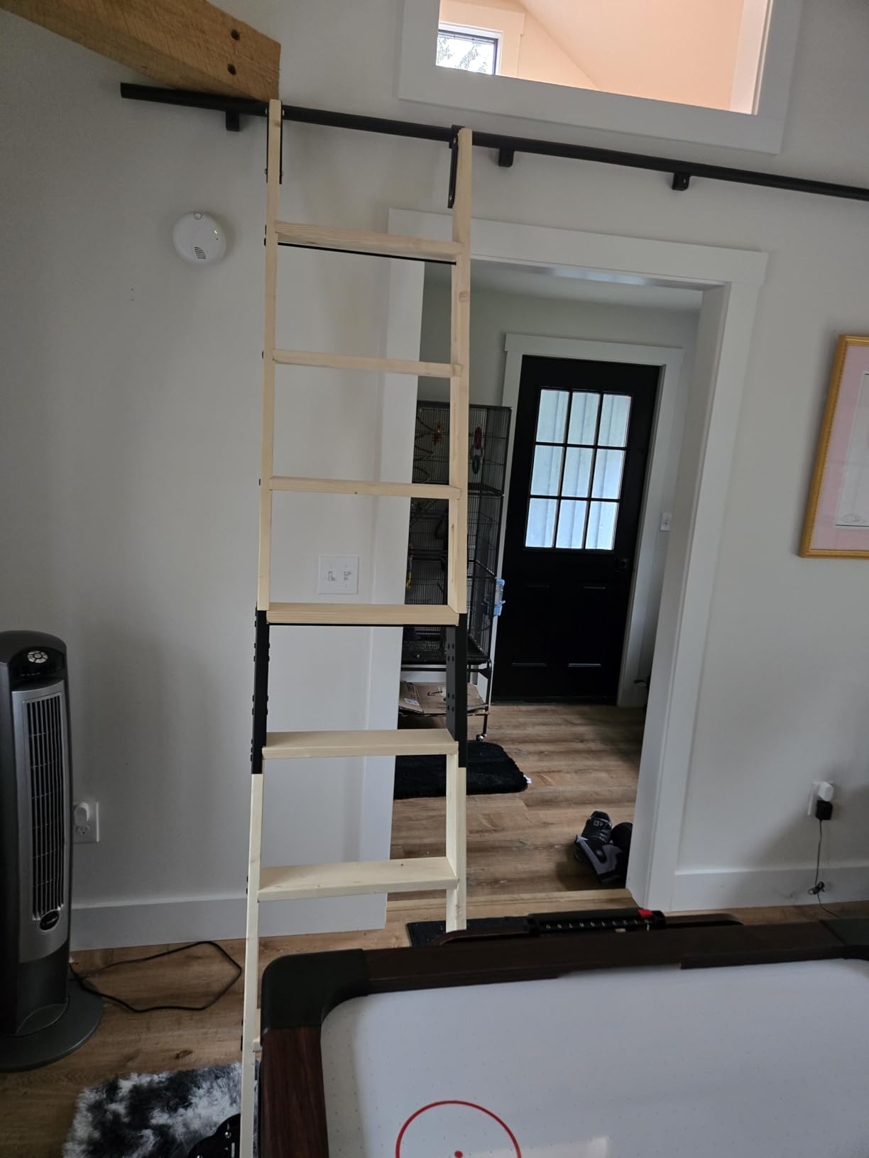 Rolling Library Ladder 9ft,450lbs Capacity,8 Steps with Build-in Handrail,Solid Wood,Easy Assembly for Loft Bookshelf Kitchen Attic Outdoors,DIY Stain (No Sliding Hardware) customer photo 1