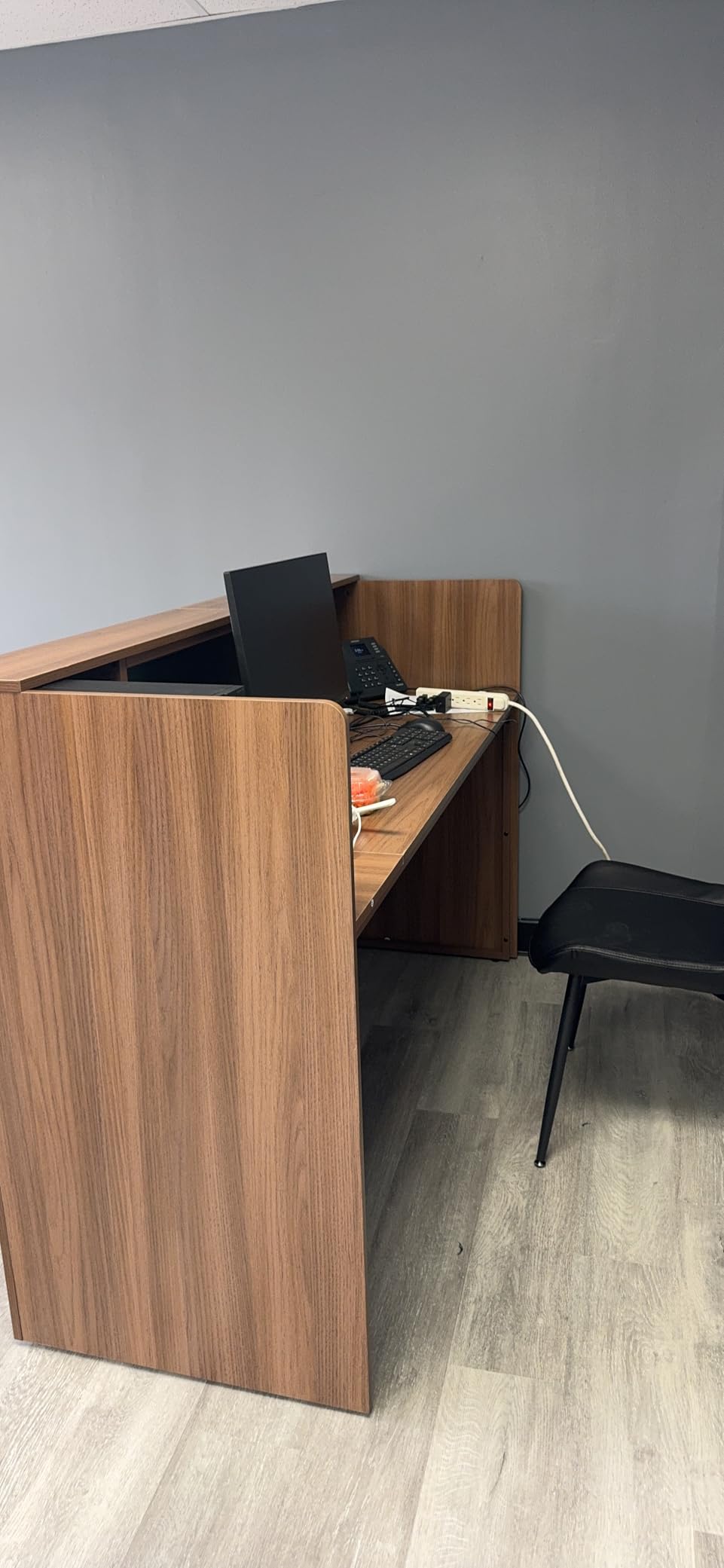 Tribesigns Reception Desk with LED Lights, 63 Inches Front Counter Desk for Checkout, Lobby, Salon, Retail, Modern Large Counter Table for Store Shop Clinic Office (Black&Gray) customer photo 2