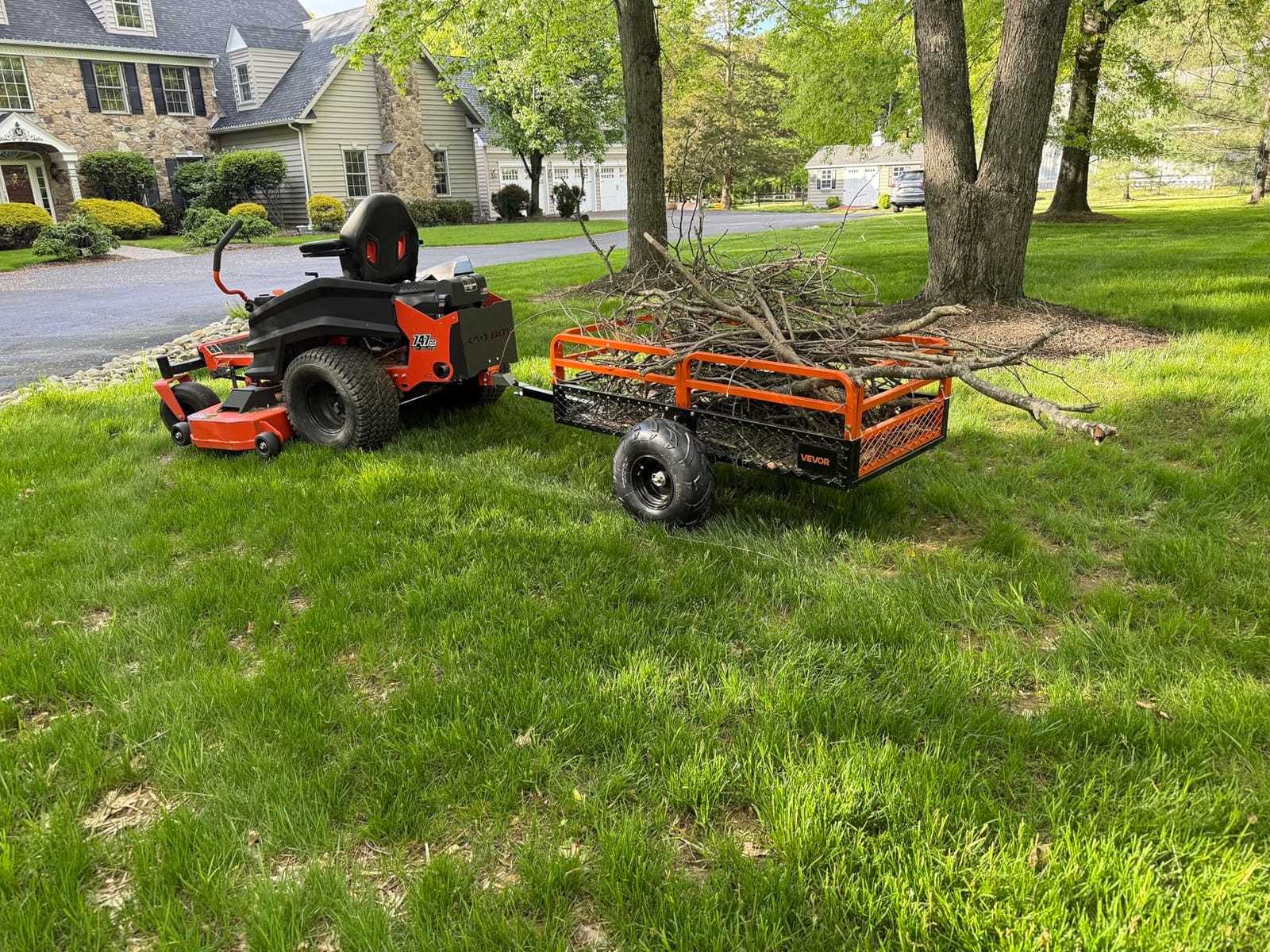 VEVOR 22 Cu.Ft 1600Lbs Steel ATV UTV Trailer Tow Behind Dump Cart, Heavy Duty Pull Behind Utility Dump Trailer for Lawn Mower Trailer Tractor Garden Yard with Removable Rear Panel customer photo 2