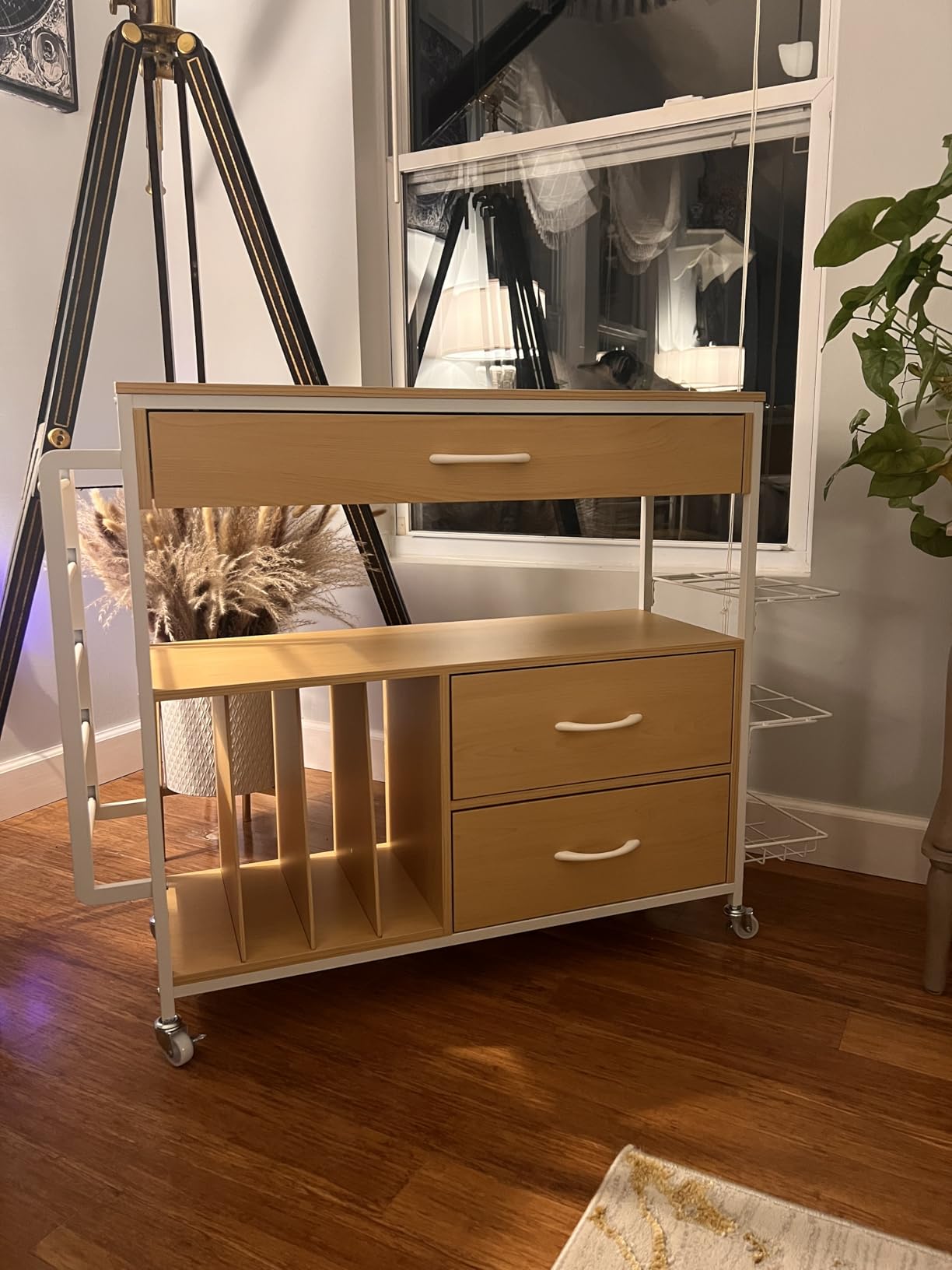 Wrapping Paper Storage & Organizer, Craft Cart with Ribbon & Gift Bag Storage, Wrapping Paper Organizer Holder(2 Wooden Drawers-White) customer photo 2
