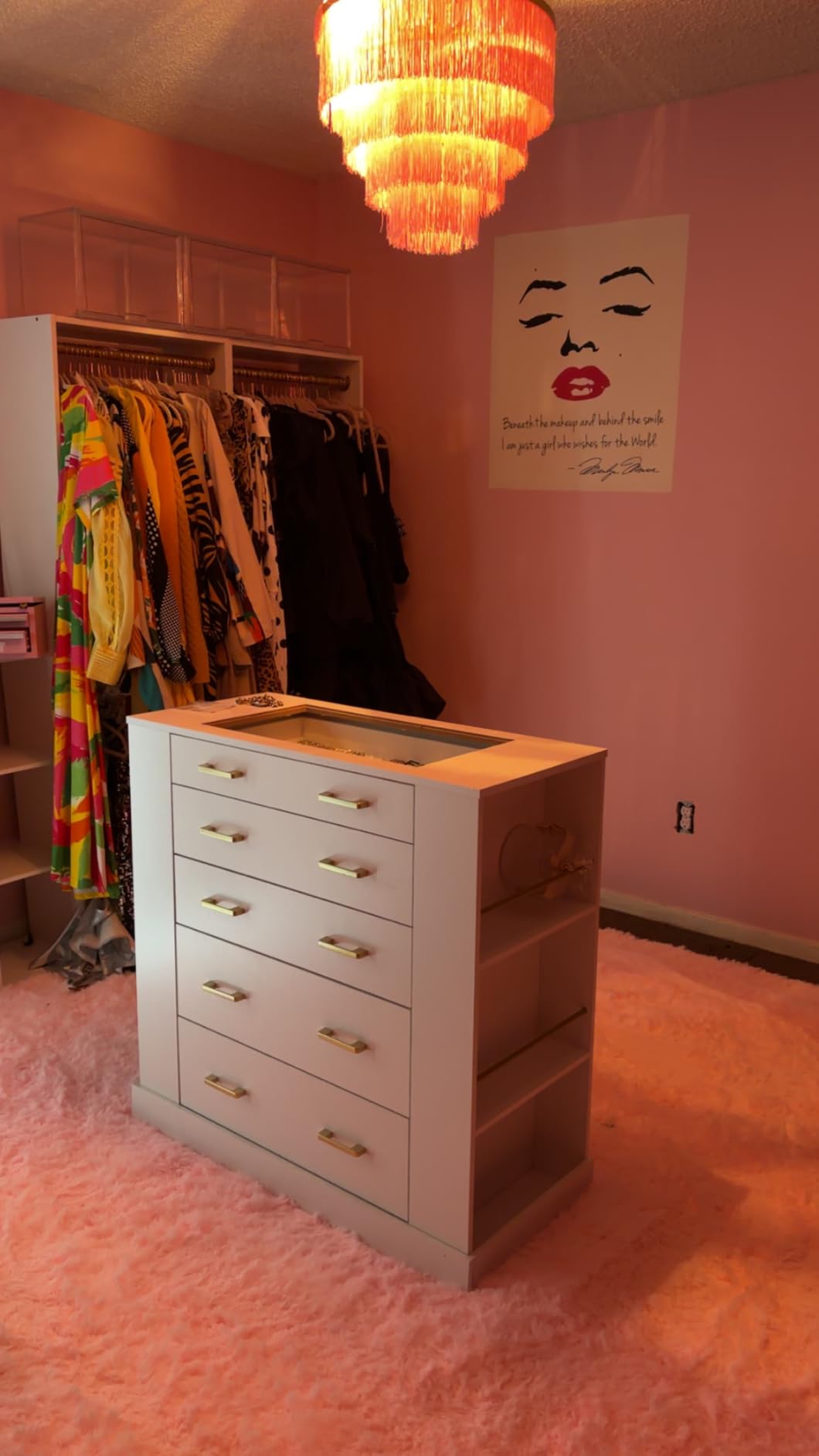 Closet Island with Drawers, Glass Top Dresser with LED Lights customer photo 1
