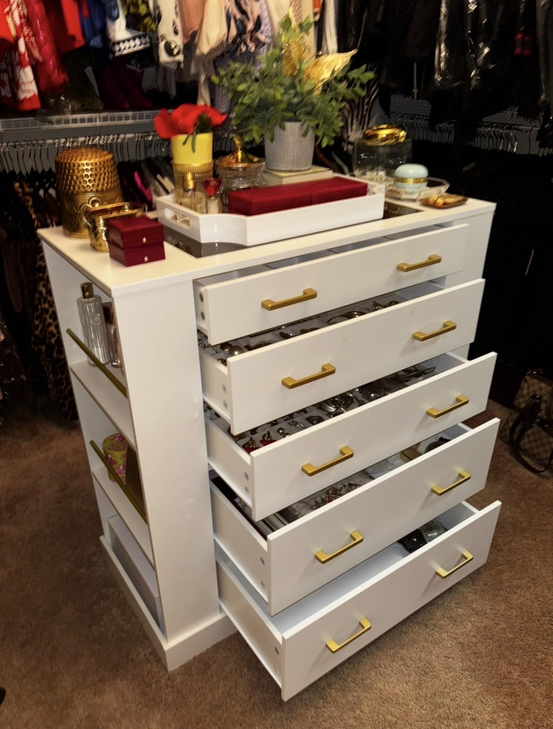 Closet Island with Drawers, Glass Top Dresser with LED Lights customer photo 2