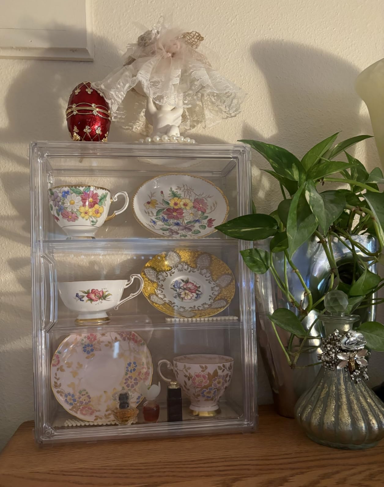 3 Tier Clear Display Case for Figures, Wall-Mounted Acrylic Storage Organizer Box, Stackable Display Cabinet with Magnetic Door & Removable Shelves, Showcase for Collectibles, Figures customer photo 2