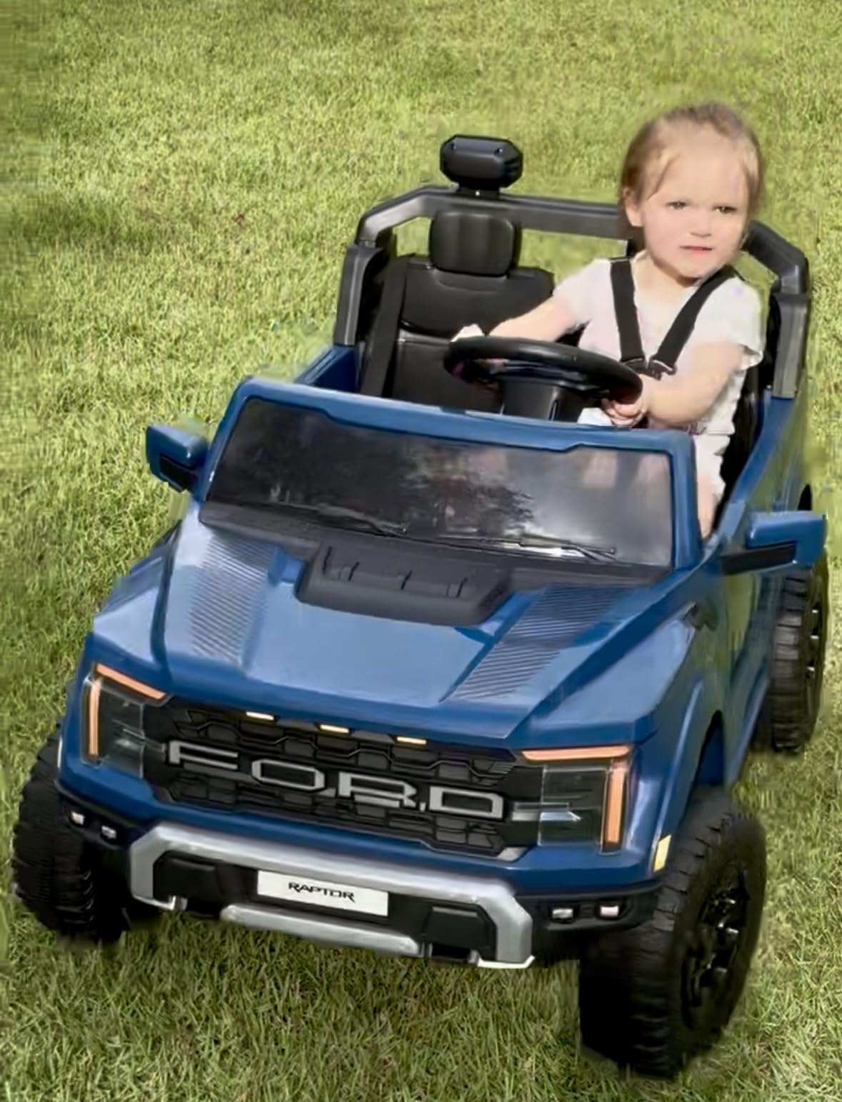 First Ride On 24V Kids Ride On Truck, Licensed Ford F-150 Raptor 2 Seater Electric Car w/Remote Control, Kids Ride On Car Toys w/LED Lights, Bluetooth, Music, Truck Bed Storage, Soft Start (White) customer photo 1