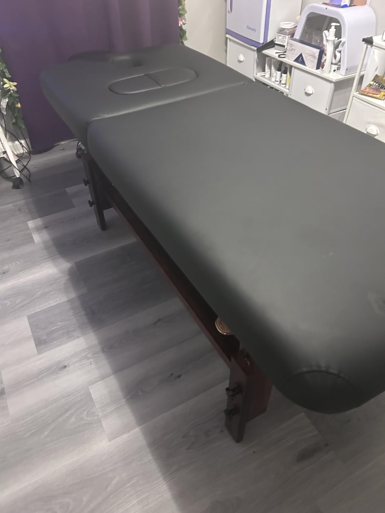 Stationary Massage Table with Memory Foam, Massage TattooTable with Adjustable Height, Facial Bed for Esthetician, PU Leather for Physical Therapy & Spa (Wood, 80''L x 32''W) customer photo 2