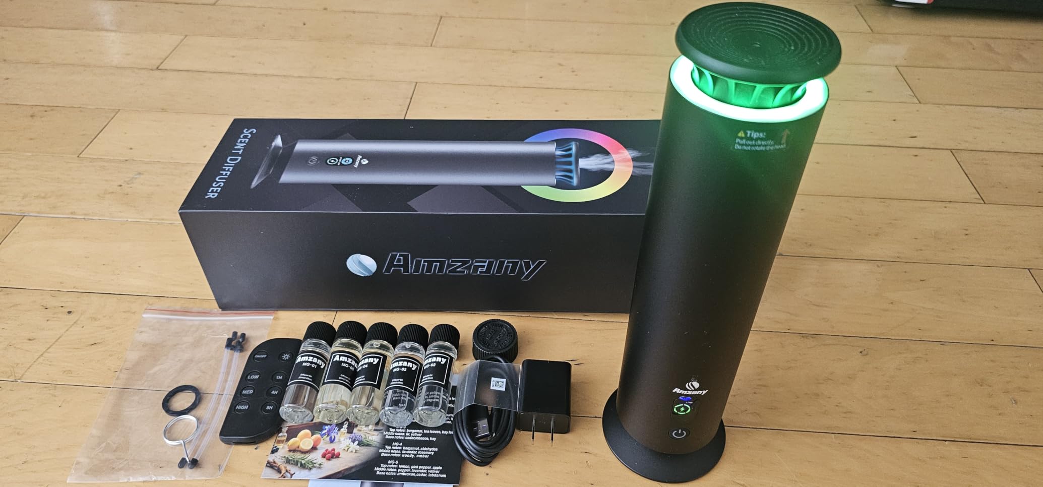 Waterless Scent Diffuser Kit,Scent Diffuser with 7 Lights and Breathing Lights Modes,Max Coverage 2000 sq.ft.Home,Offices,Hotels and Spas Aromatherapy Diffuser Included 5 Scent Oils Remote Control customer photo 2