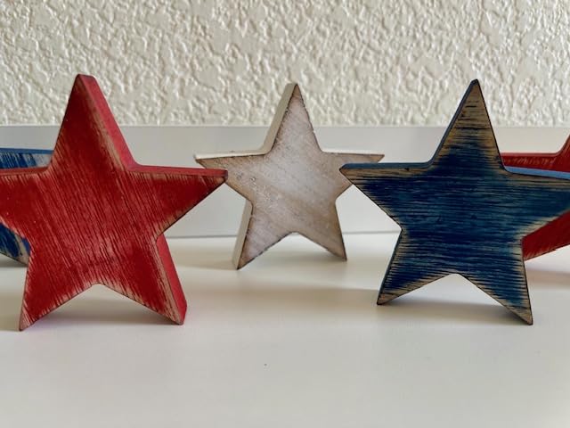 COCHIE 4th of July Decorations Wooden Star Set of 6, Labor Day Decor, Patriotic Memorial Day Tiered Tray Decor, Red White and Blue Veterans Day Decorations for Home Office Table Shelf (Vintage) customer photo 1