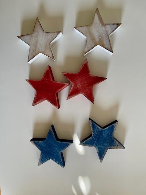 COCHIE 4th of July Decorations Wooden Star Set of 6, Labor Day Decor, Patriotic Memorial Day Tiered Tray Decor, Red White and Blue Veterans Day Decorations for Home Office Table Shelf (Vintage) customer photo 2